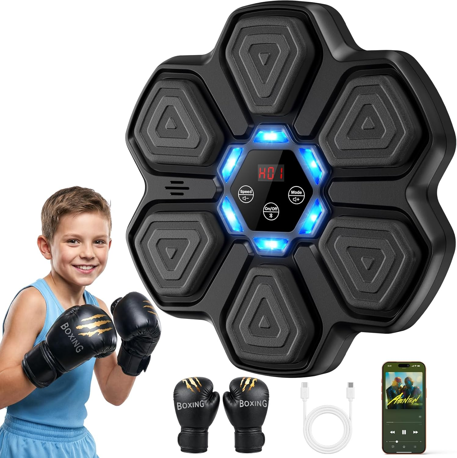 🎵Limited Time Offer🥊TGLLM Music Boxing Machine with Gloves - Smart Wall Mounted Electronic Boxing Target with Bluetooth, 9 Modes & 9 Speeds for Home Workout