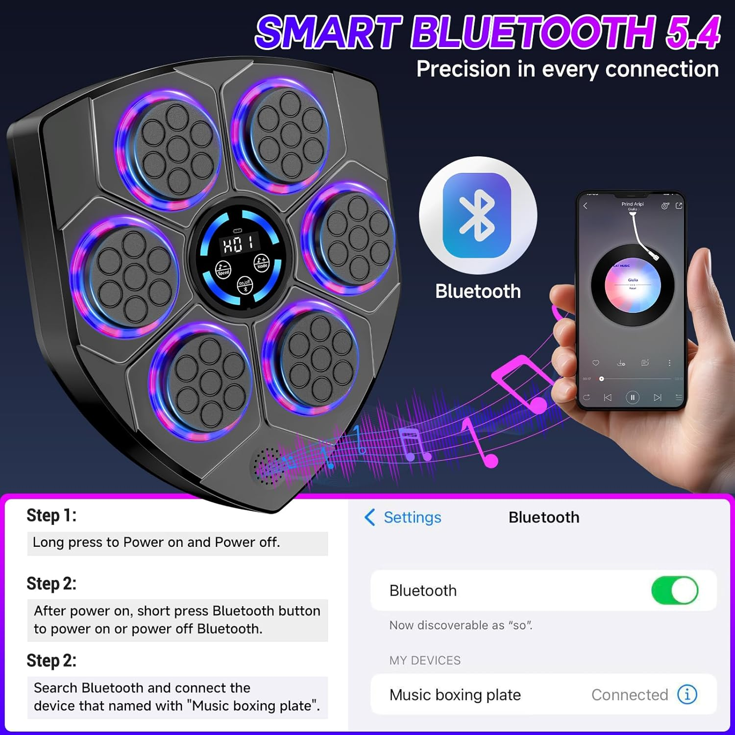 🎵Limited Time Offer🥊TGLLM Music Boxing Machine with Gloves - Smart Wall Mounted Electronic Boxing Target with Bluetooth, 9 Modes & 9 Speeds for Home Workout