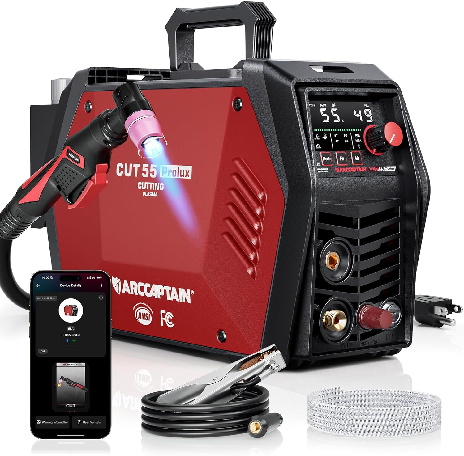 🔥【Best Seller】ARCCAPTAIN iControl CUT55 Pro Plasma Cutter Machine, 55 Amp Non-Touch Pilot Arc 120V/240V, Smart APP & LED Display
