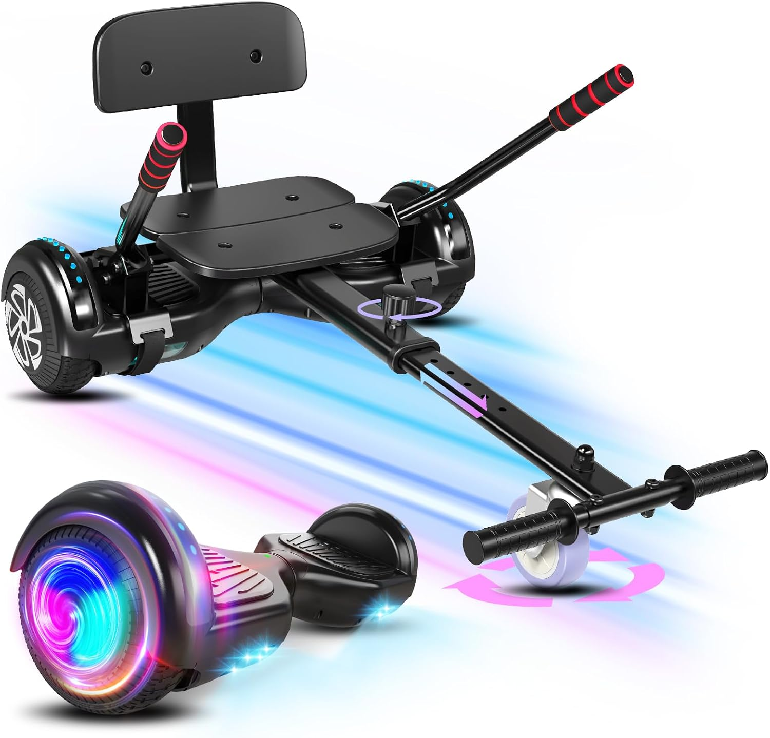🎁 [HOT SALE] Hoverboard with Seat Attachment Combo for Kids & Adults, 6.5" Self Balancing Scooter with Bluetooth Speaker & Flashing LED Lights🛹