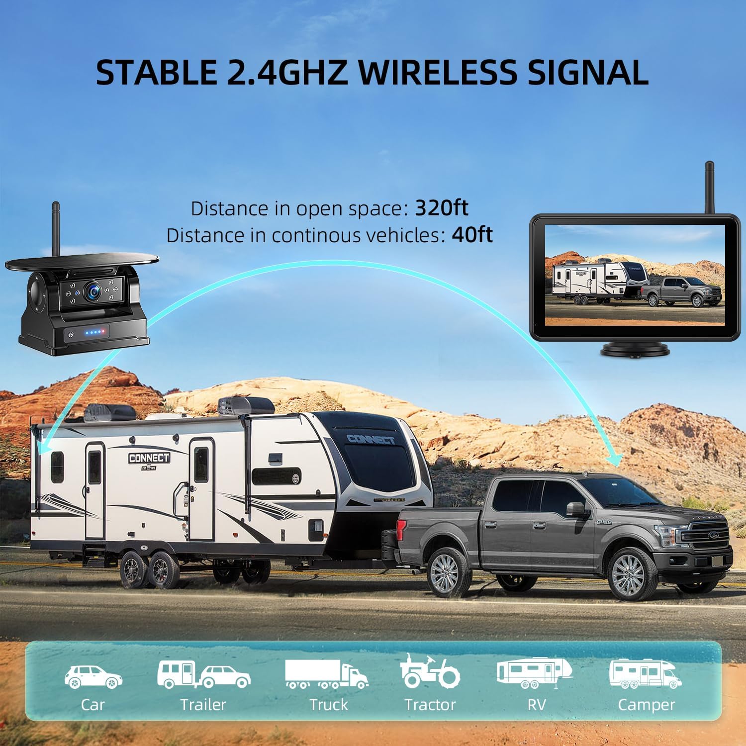 HD1080P 7”Dual Magnetic Solar Wireless Backup Cameras