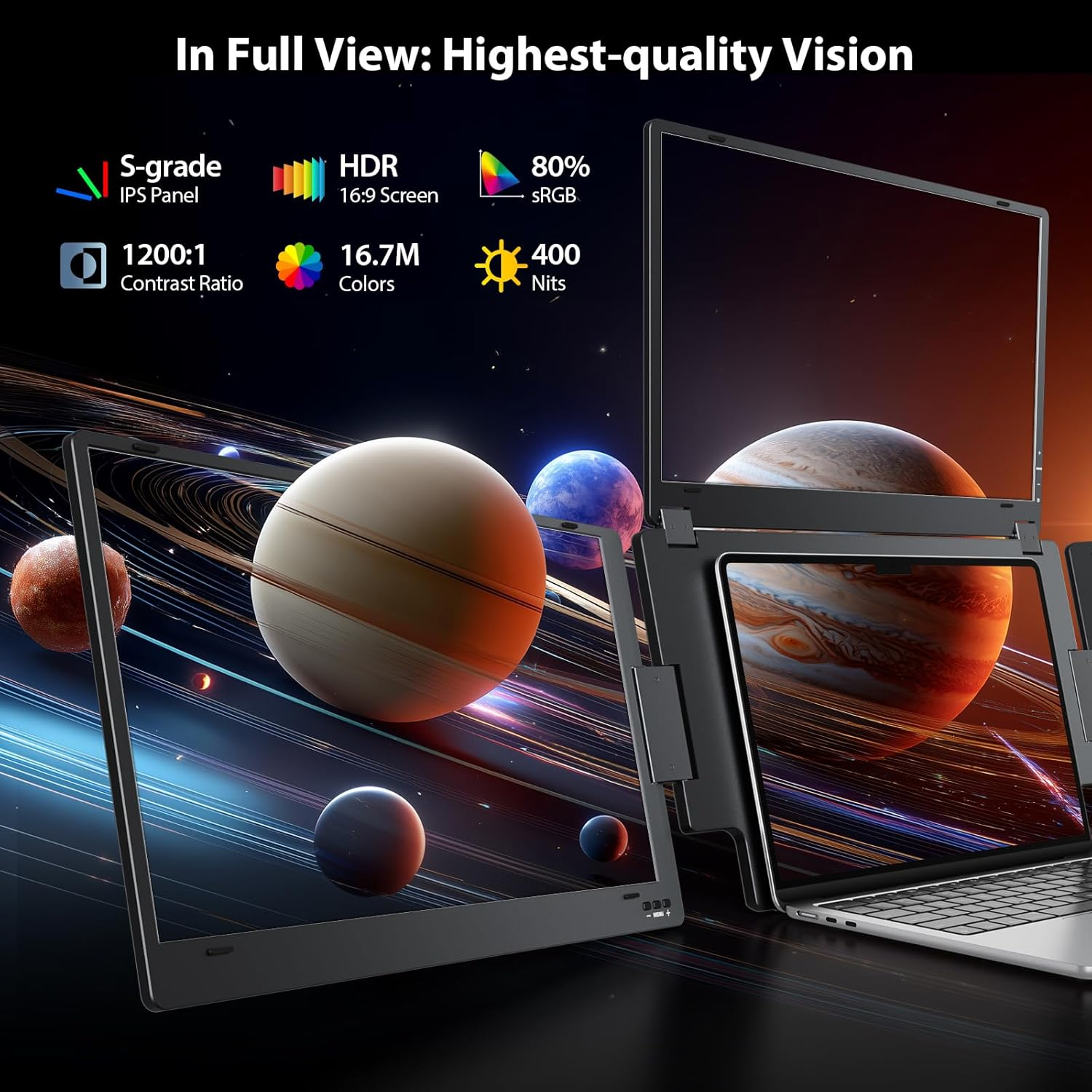 [Limited Stock - Price Drop] 🚀 15.6" Triple Screen Laptop Monitor Extender, FHD 1080P Portable Quad Monitor with 1 USB-C Setup, Auto Rotation Display for 12-17.3" Laptops
