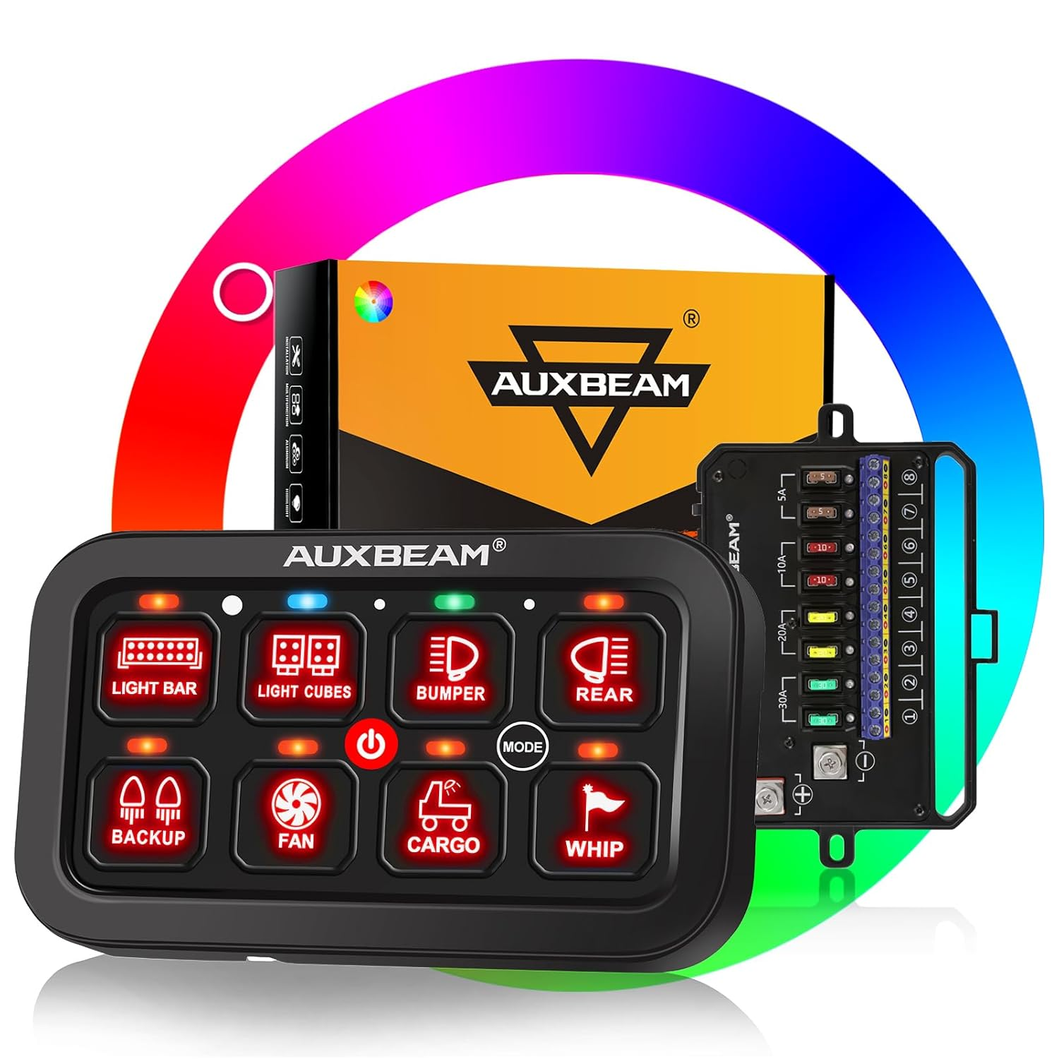 🛠️ [CAR UPGRADE DEAL] Auxbeam BA80 8 Gang Switch Pod, Intelligent Under-Hood Relay Control Box System with Backlight Dimmable Touch Panel for Off-Road Lighting 🚨