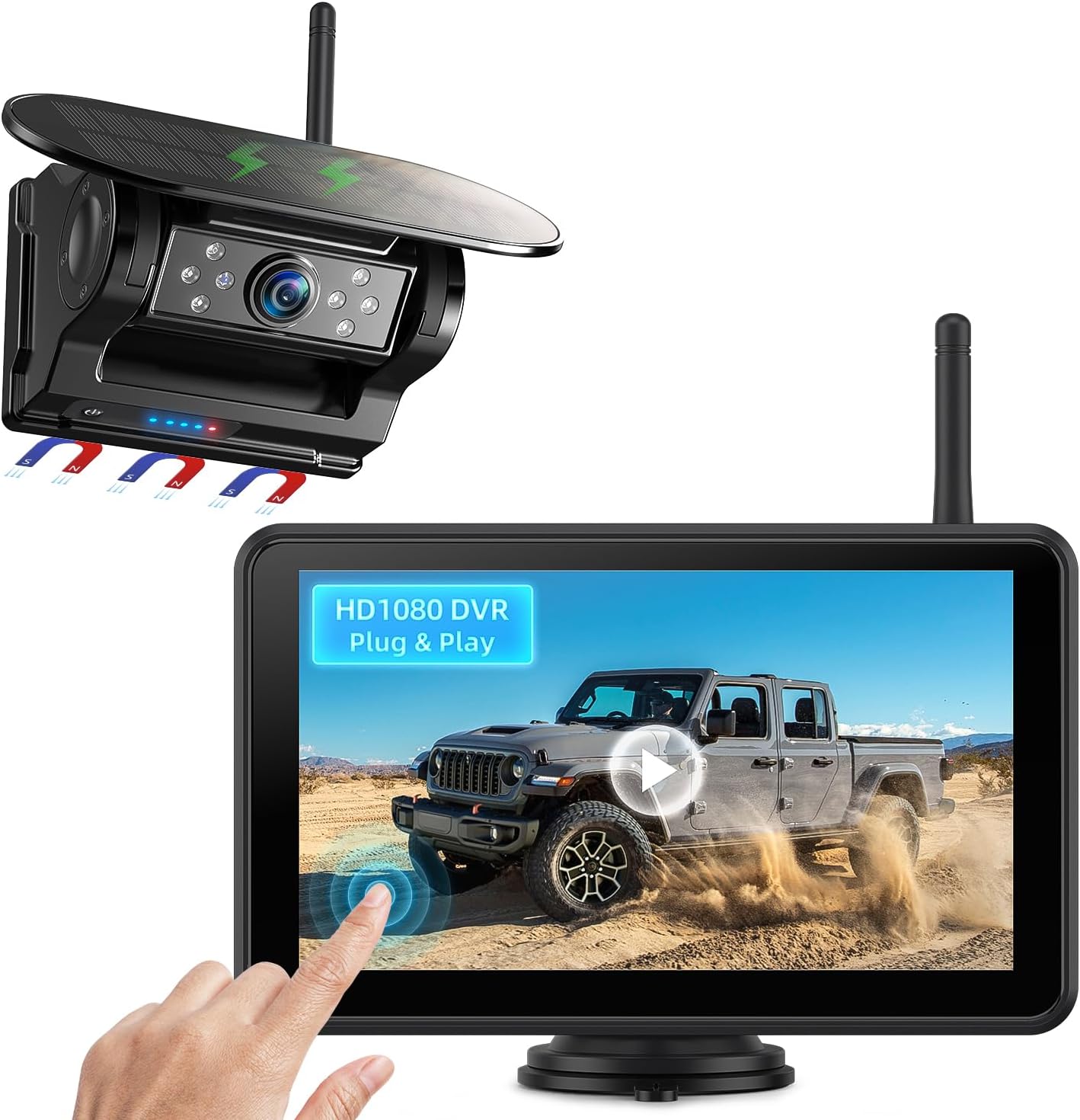 HD1080P 7”Dual Magnetic Solar Wireless Backup Cameras