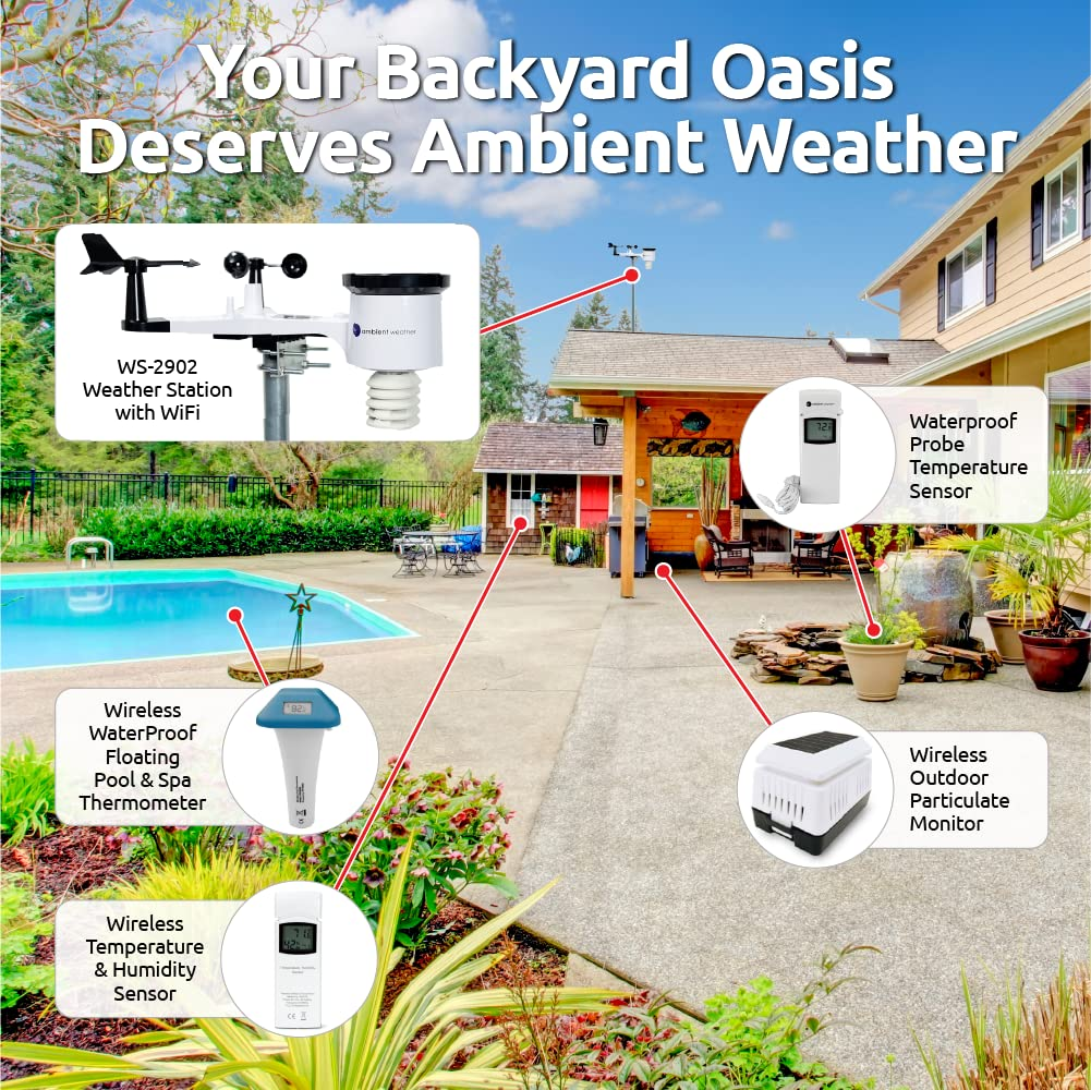 📡【Top Rated Weather Station】Ambient Weather WS-2902 Smart WiFi Weather Station – Wireless Solar Powered Outdoor Sensor with Rainfall, Wind Speed & App Alert