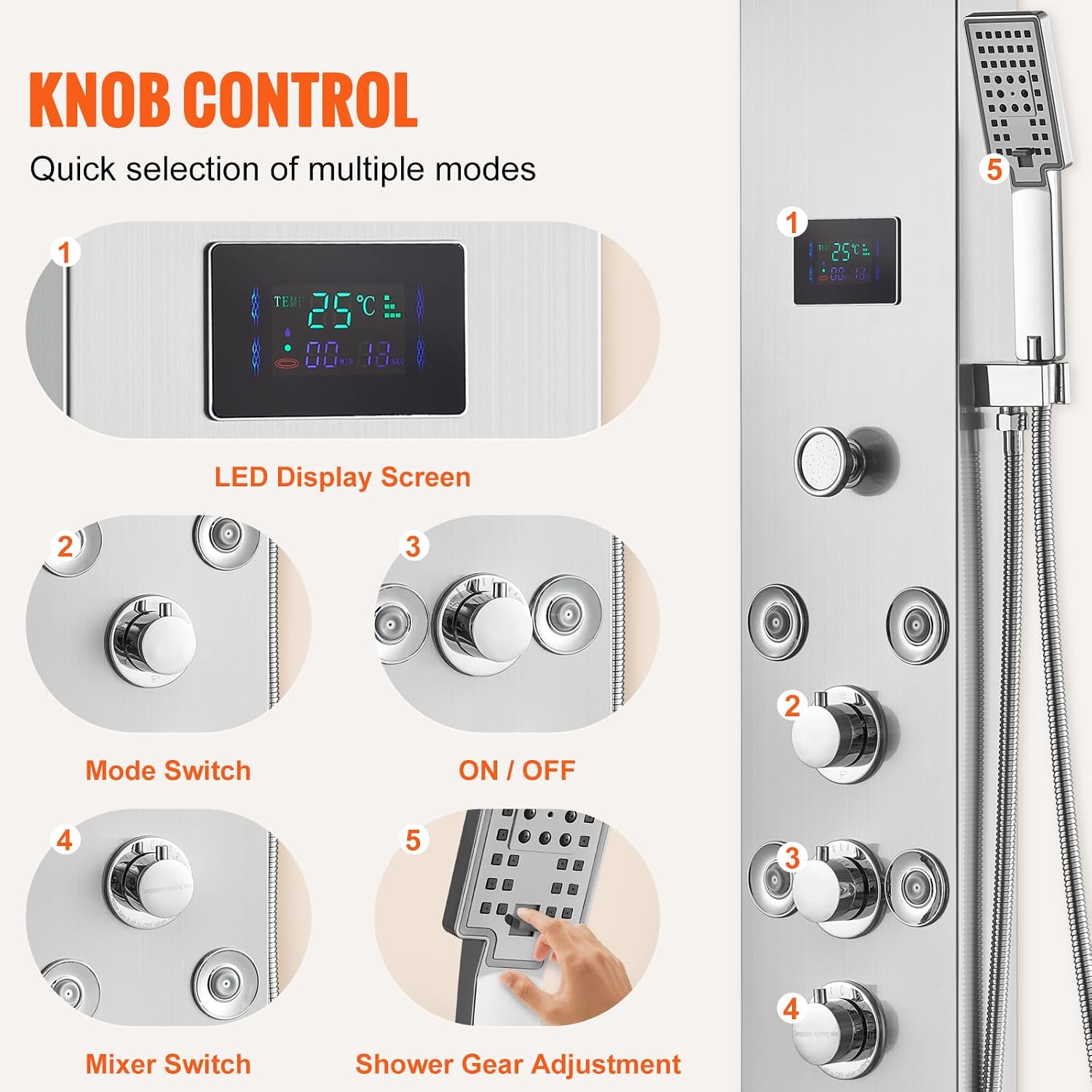 🔥Summer Sale🔥VEVOR Shower Panel, 6 Shower Modes, LED & Screen Hydroelectricity Shower Tower Panel System