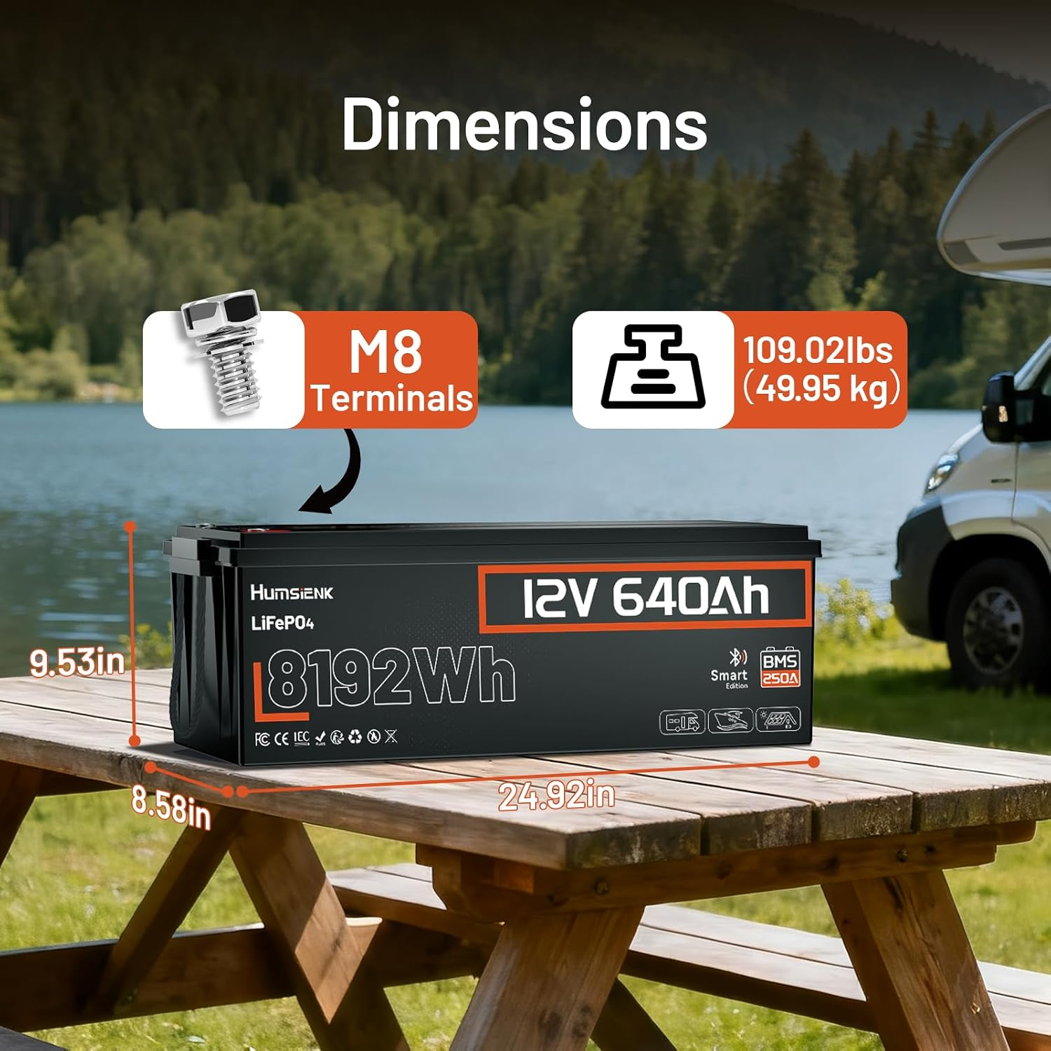 ⏳【Limited Stock】Humsienk 24V 200Ah LiFePO4 Lithium Battery 5120Wh, Built-in 250A BMS Max 6400W Load, Rechargeable Deep Cycle Battery for RV Campers