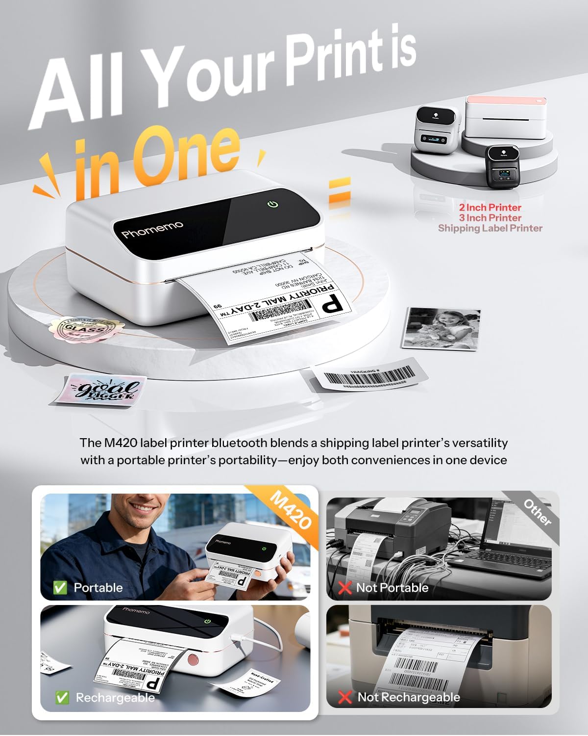 🖨️📦Phomemo M420 Bluetooth Thermal Label Printer