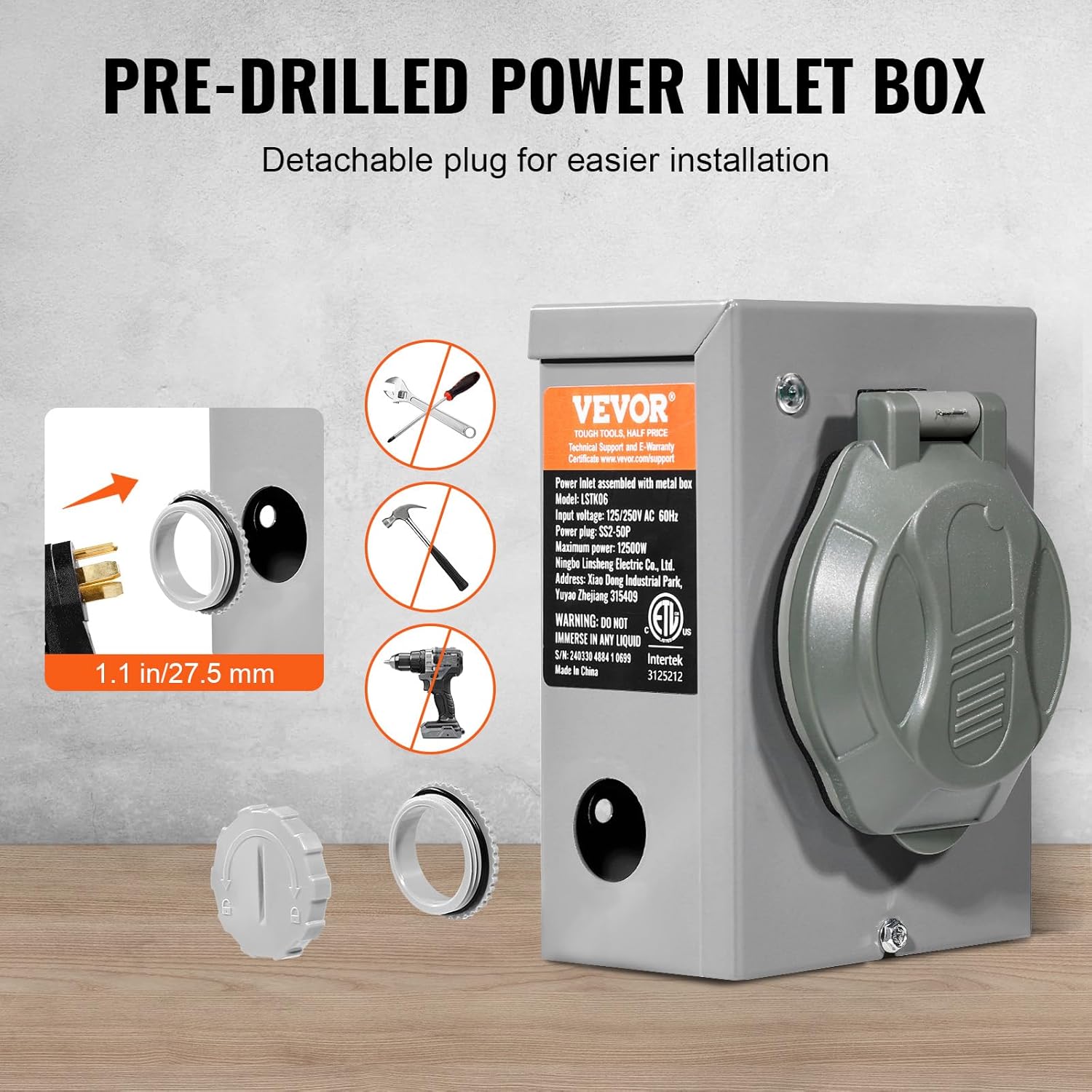 VEVOR 50 Amp Generator Cord and Power Inlet Box Kit