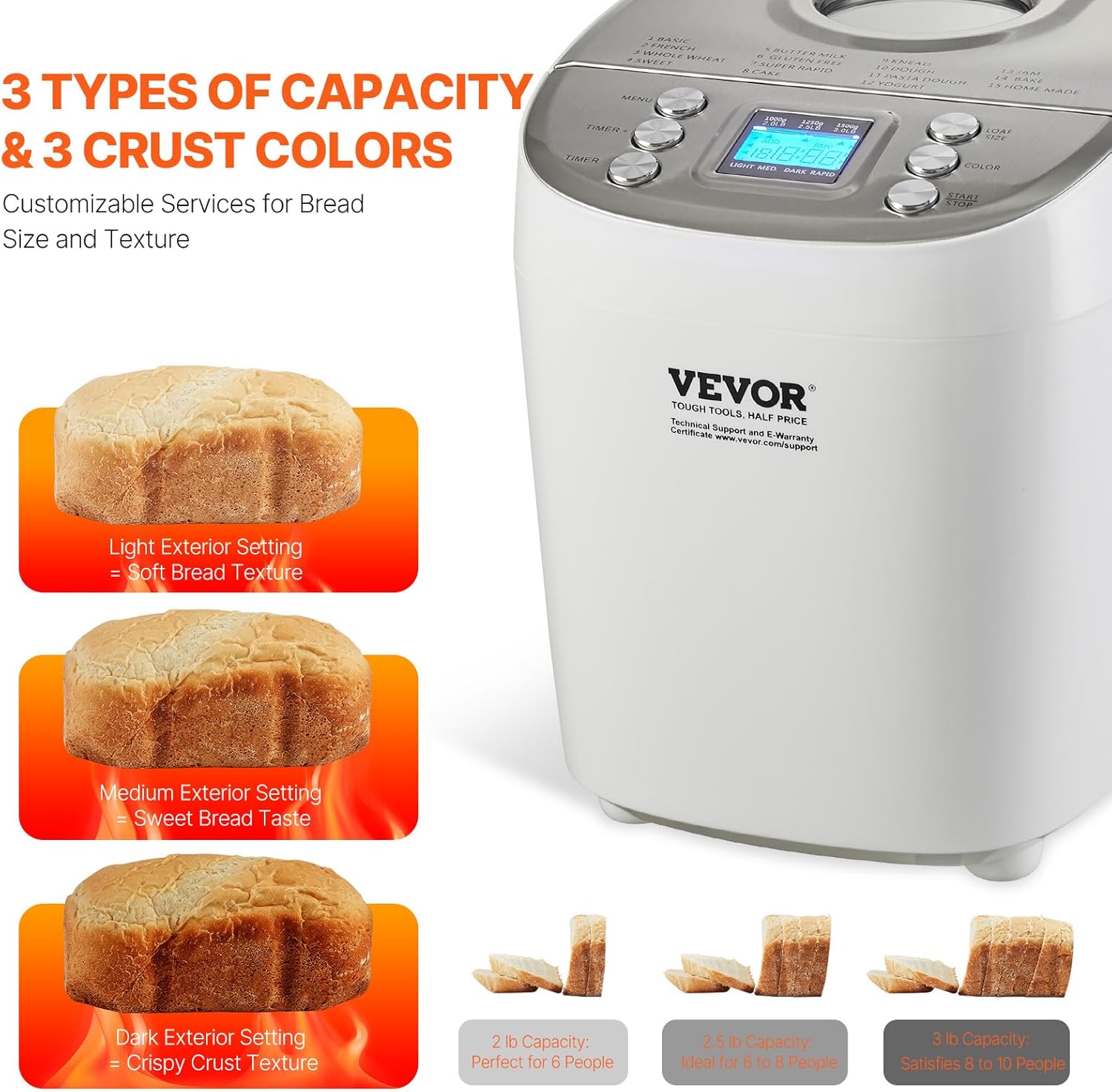 🔥Summer Sale🔥VEVOR Bread Maker, Dough Machine 15 Menus in 1
