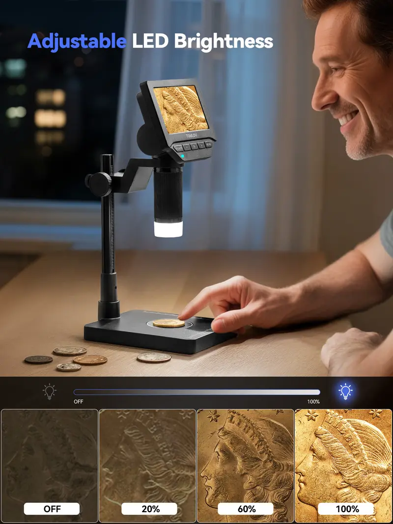 ✨Today's Deal✨TOMLOV DM4W Microscope with Weighing Scale: 4.3" Digital Coin Microscope with Screen, Error Coin Magnifier with Lights, Weight Scale for Collectors, Jeweler, Students, Compatible with Windows/Mac