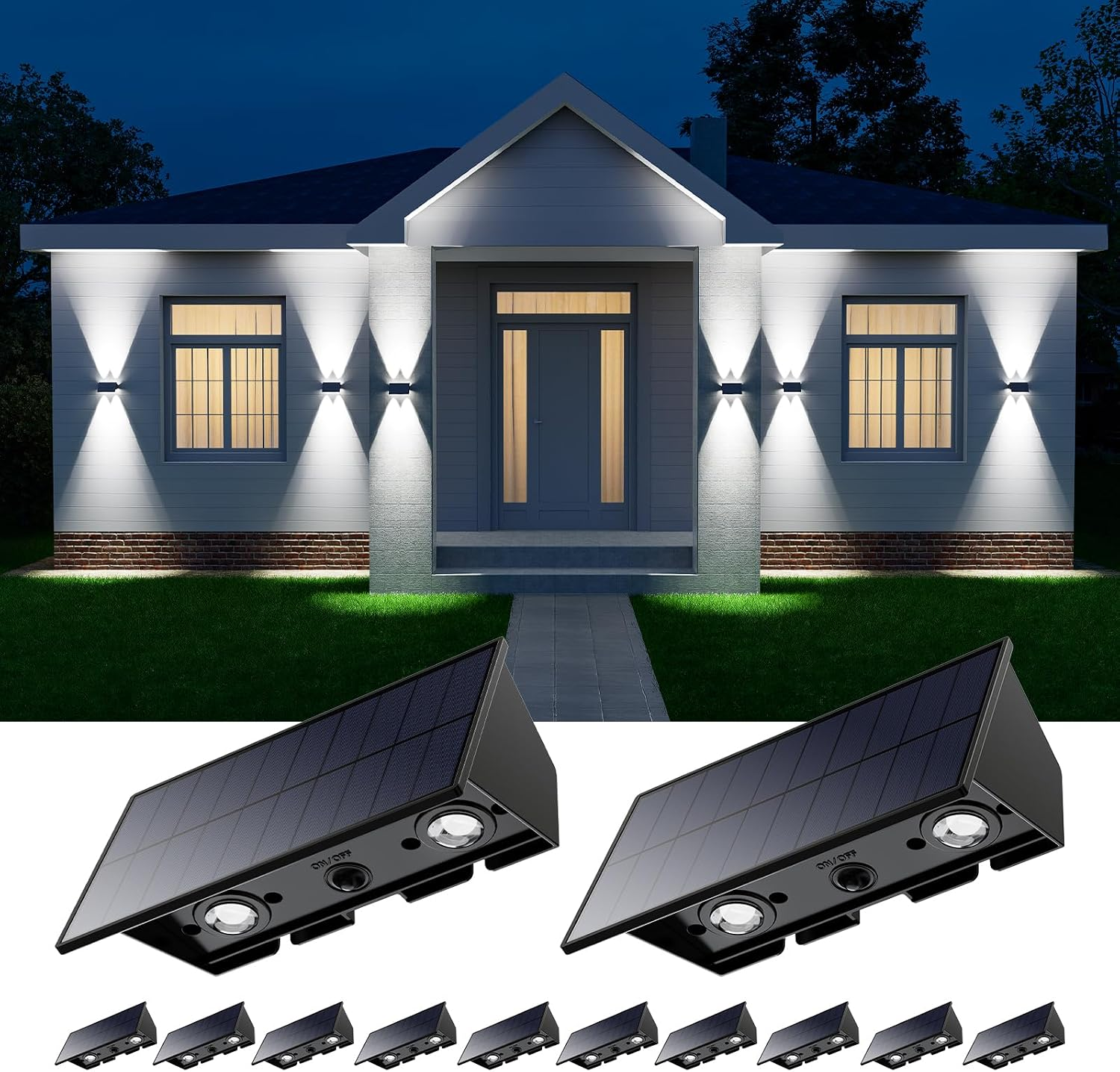 🏡[Online Exclusive] 12 Pack Solar Up and Down Wall Lights - Outdoor Waterproof Decorative LED Lamps for House Exterior, Fence & Patio [🔥Top Rated]