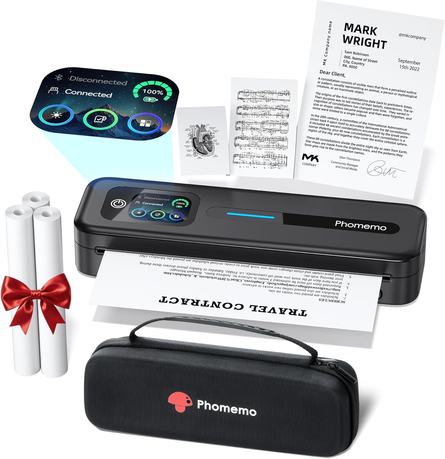 Phomemo Upgraded Portable Printer with Touchscreen, M832D Bluetooth Wireless Thermal Inkless Printer, Supports 8.5"x11" US Letter & A4, Compatible with iOS, Android, PC for Travel