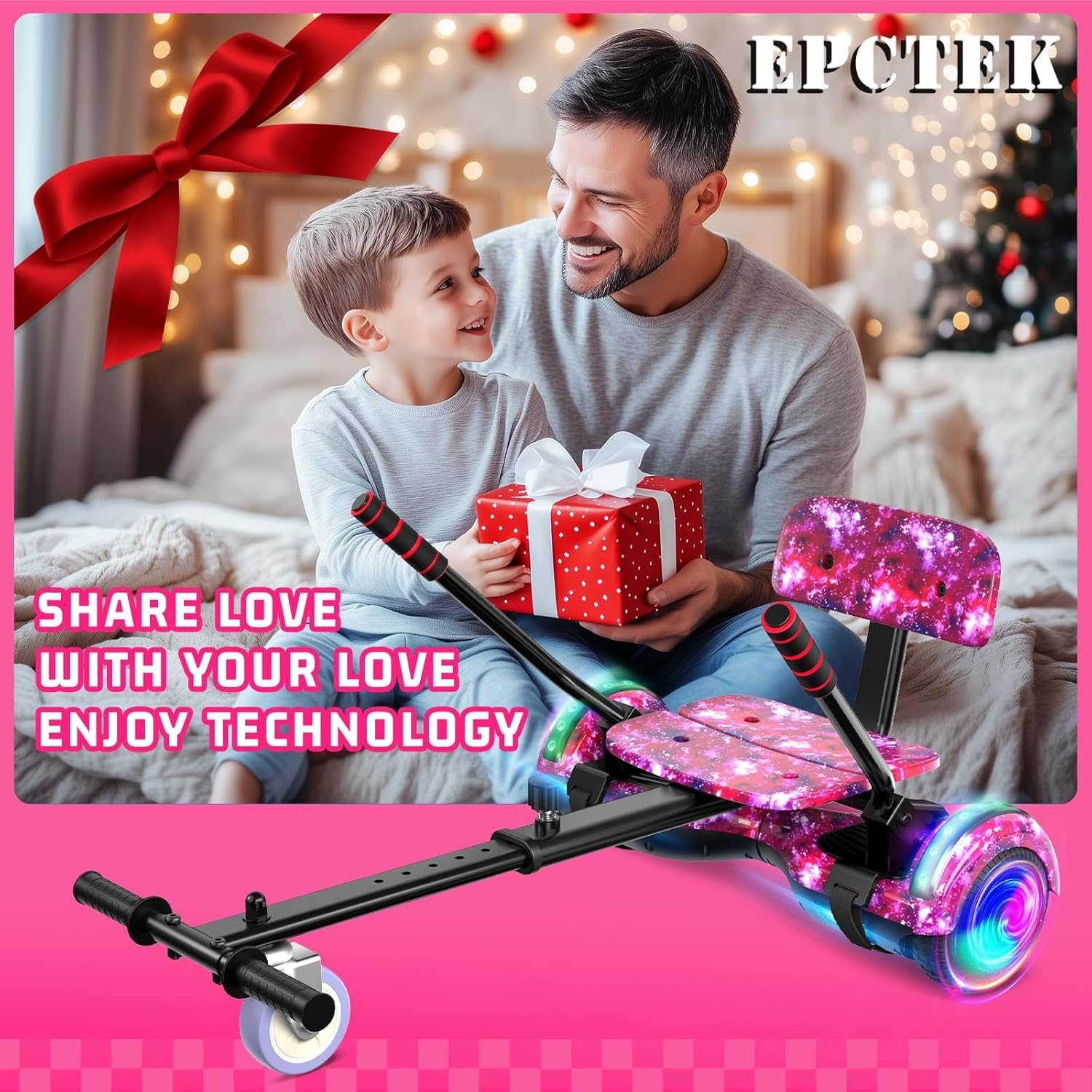 🎁 [HOT SALE] Hoverboard with Seat Attachment Combo for Kids & Adults, 6.5" Self Balancing Scooter with Bluetooth Speaker & Flashing LED Lights🛹