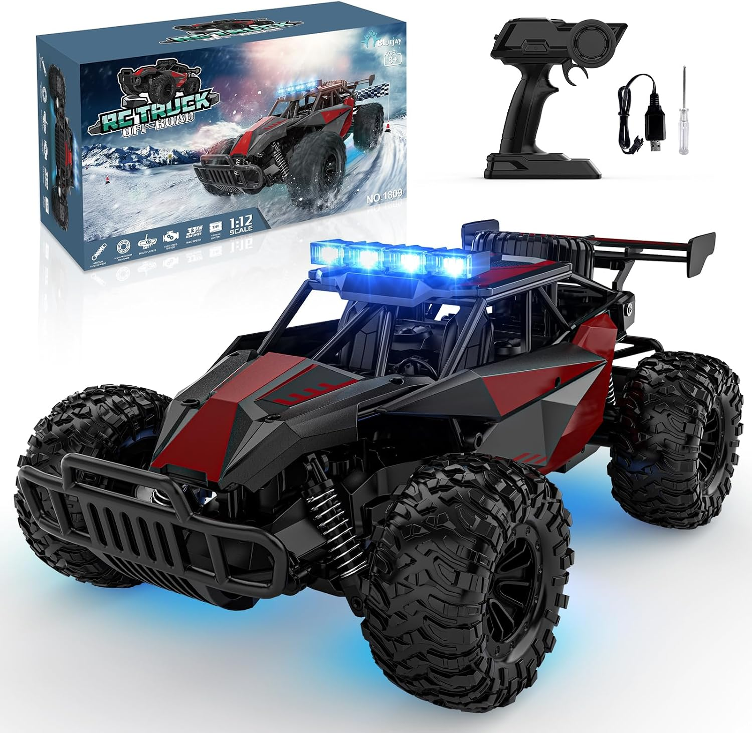 ONLY $39💥Last Day Buy 1 Get 1 Free🛒BLUEJAY 2.4GHz Off-Road RC Crawler 33KM/H High Speed Monster Truck with Dual Batteries - Limited Stock