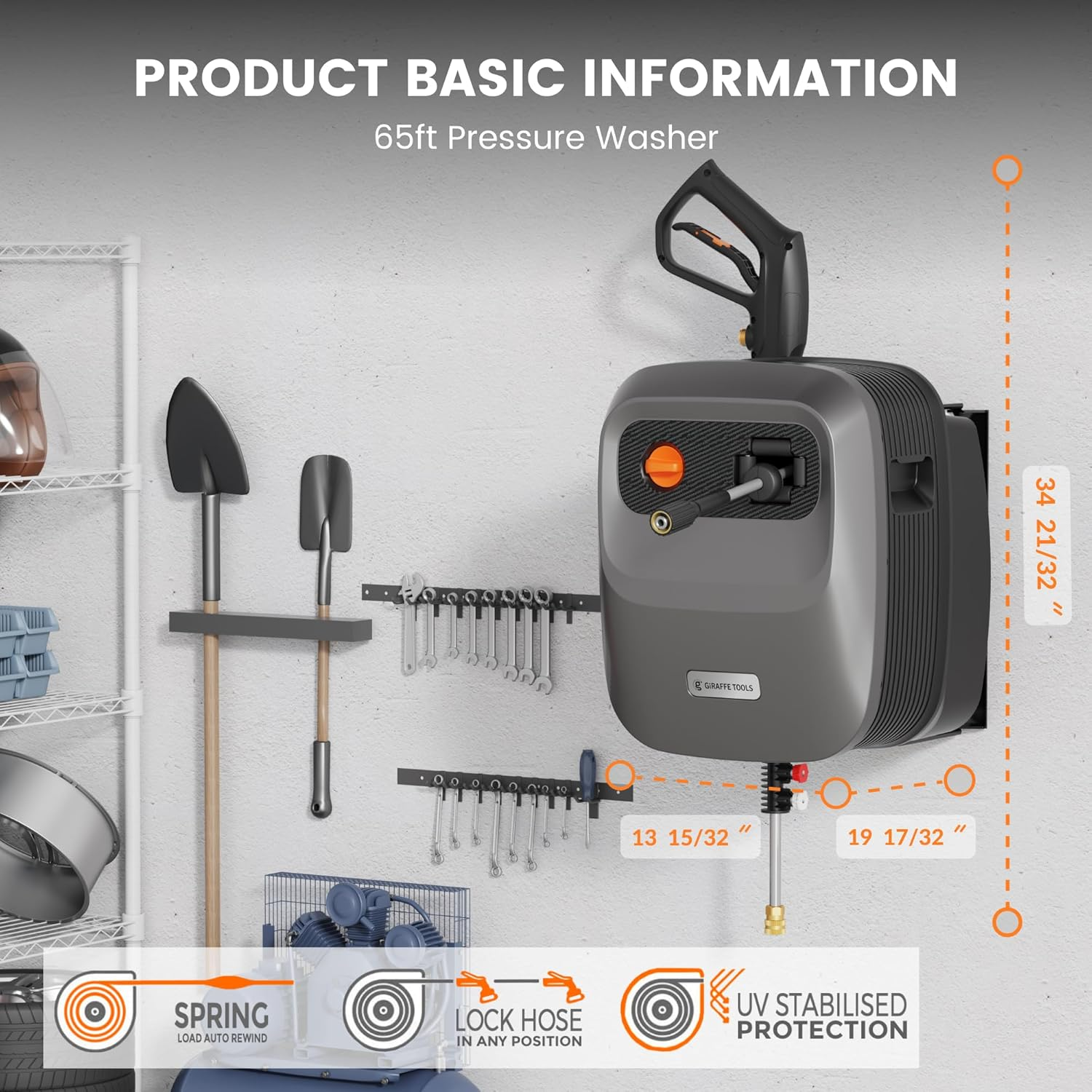 ⚡ [LIMITED TIME OFFER] Giraffe Tools G20 Pro Wall Mount Electric Power Washer with 65ft Auto-Retract Hose & Foam Cannon 🚚