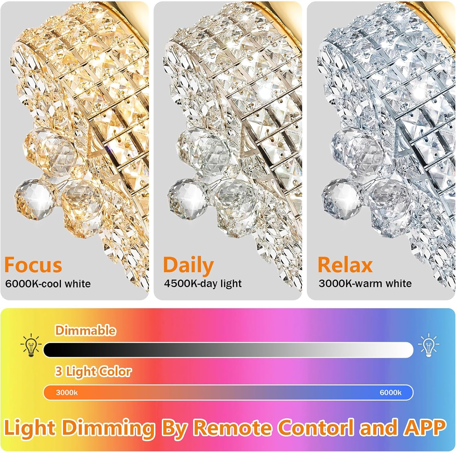 📲【Smart Memory Control】Retractable Crystal Ceiling Fan with Light, RGB Modern Fandelier 6 Speeds Reversible Blades Dimmable Chandelier with Remote APP Control
