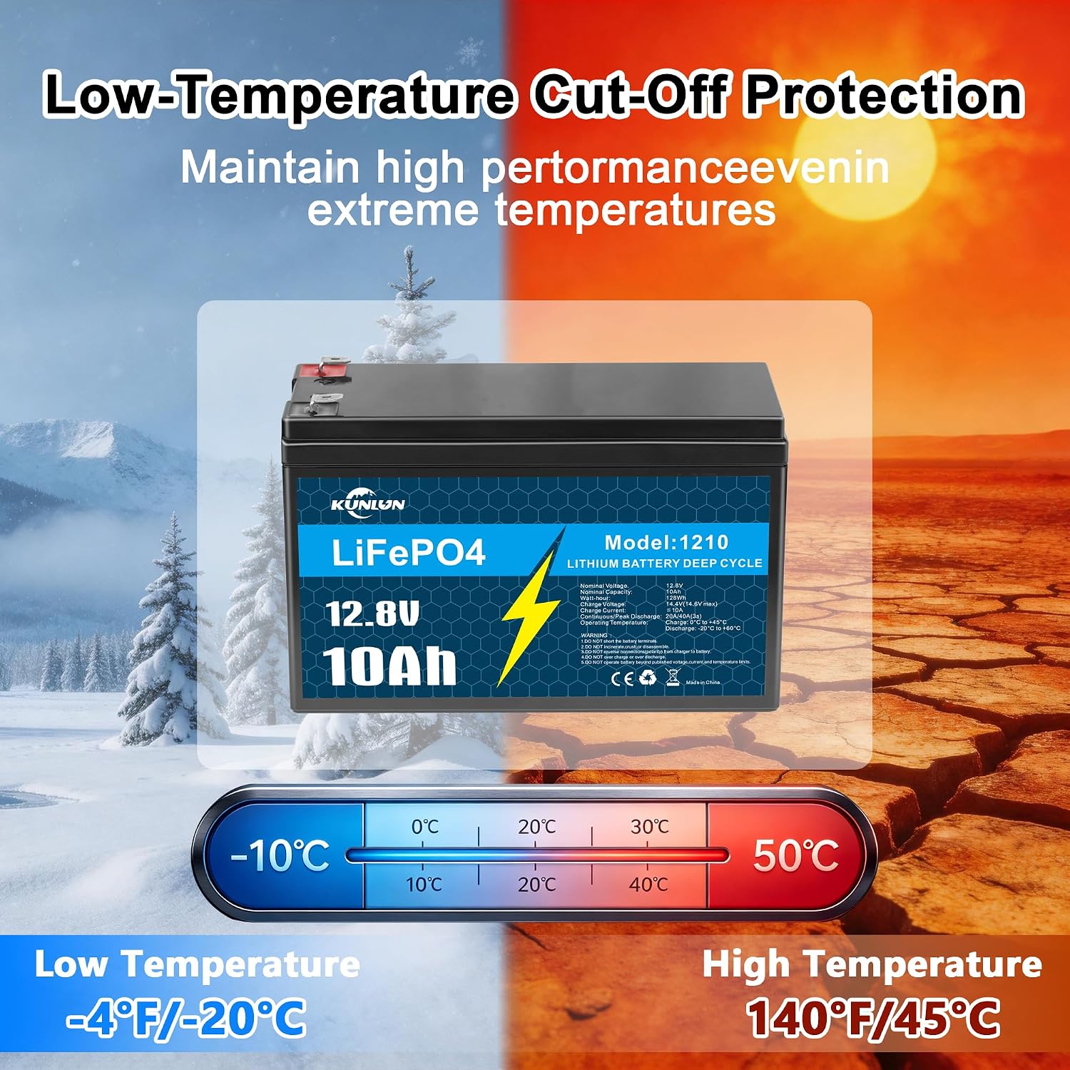 🔥Last Day 49% OFF🔥KUNLUN 12V 10Ah LiFePO4 Lithium Battery, for Ride-on Toy, Fish Finder | Smaller, Only 2.43 lbs, 5000+ Deep Cycles, Built-in 10A BMS, Supports 4P or 4S, Perfect Replacement for Lead-acid Battery