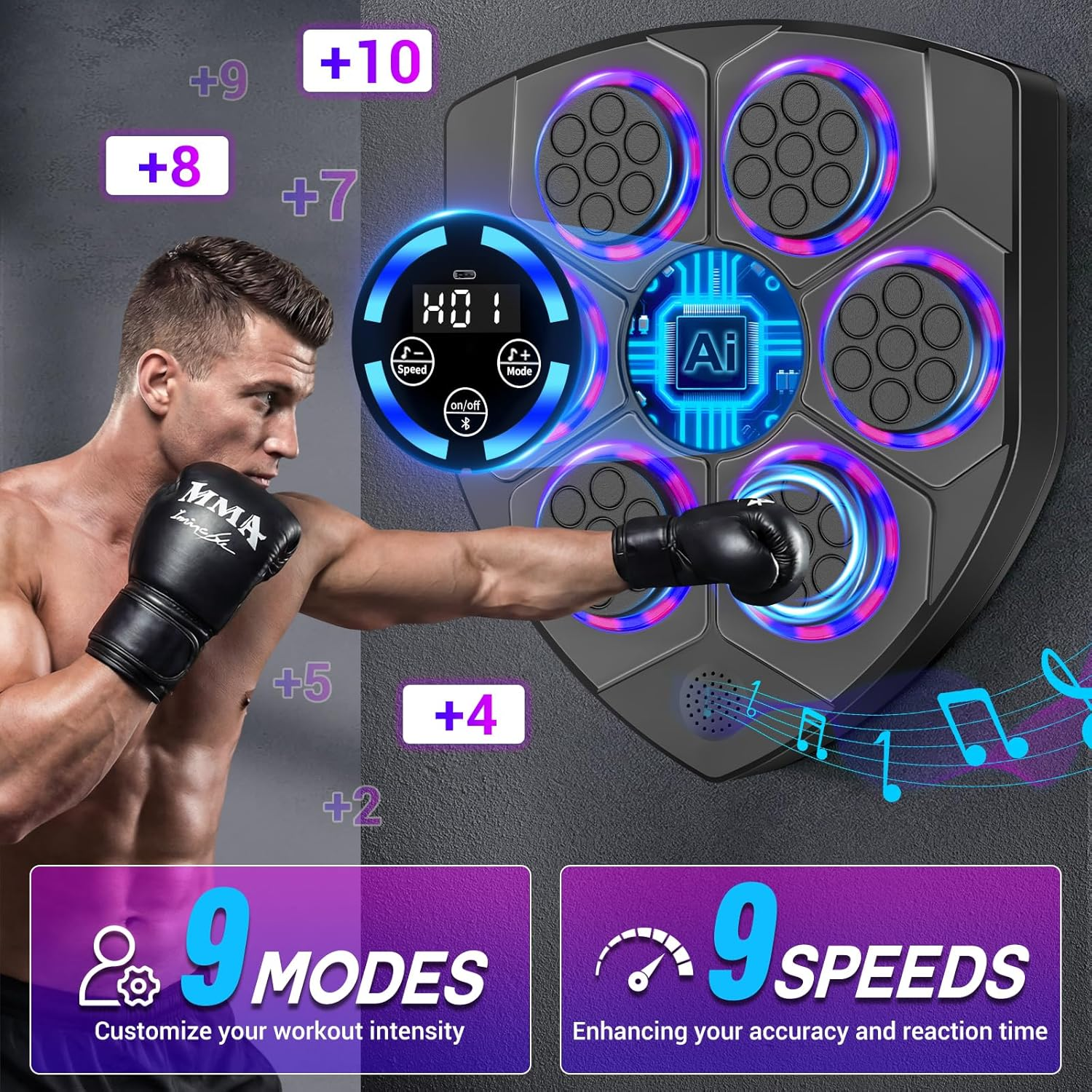 🎵Limited Time Offer🥊TGLLM Music Boxing Machine with Gloves - Smart Wall Mounted Electronic Boxing Target with Bluetooth, 9 Modes & 9 Speeds for Home Workout
