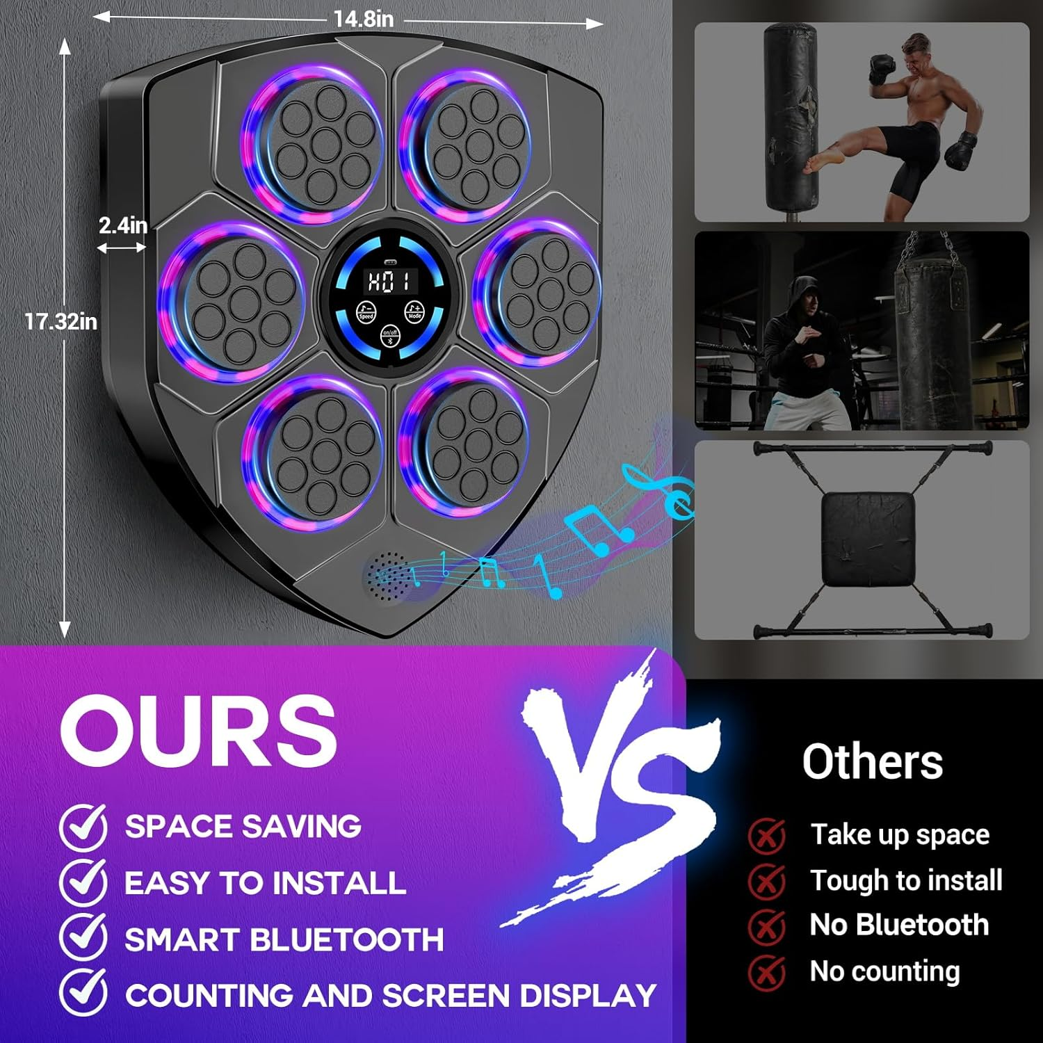 🎵Limited Time Offer🥊TGLLM Music Boxing Machine with Gloves - Smart Wall Mounted Electronic Boxing Target with Bluetooth, 9 Modes & 9 Speeds for Home Workout