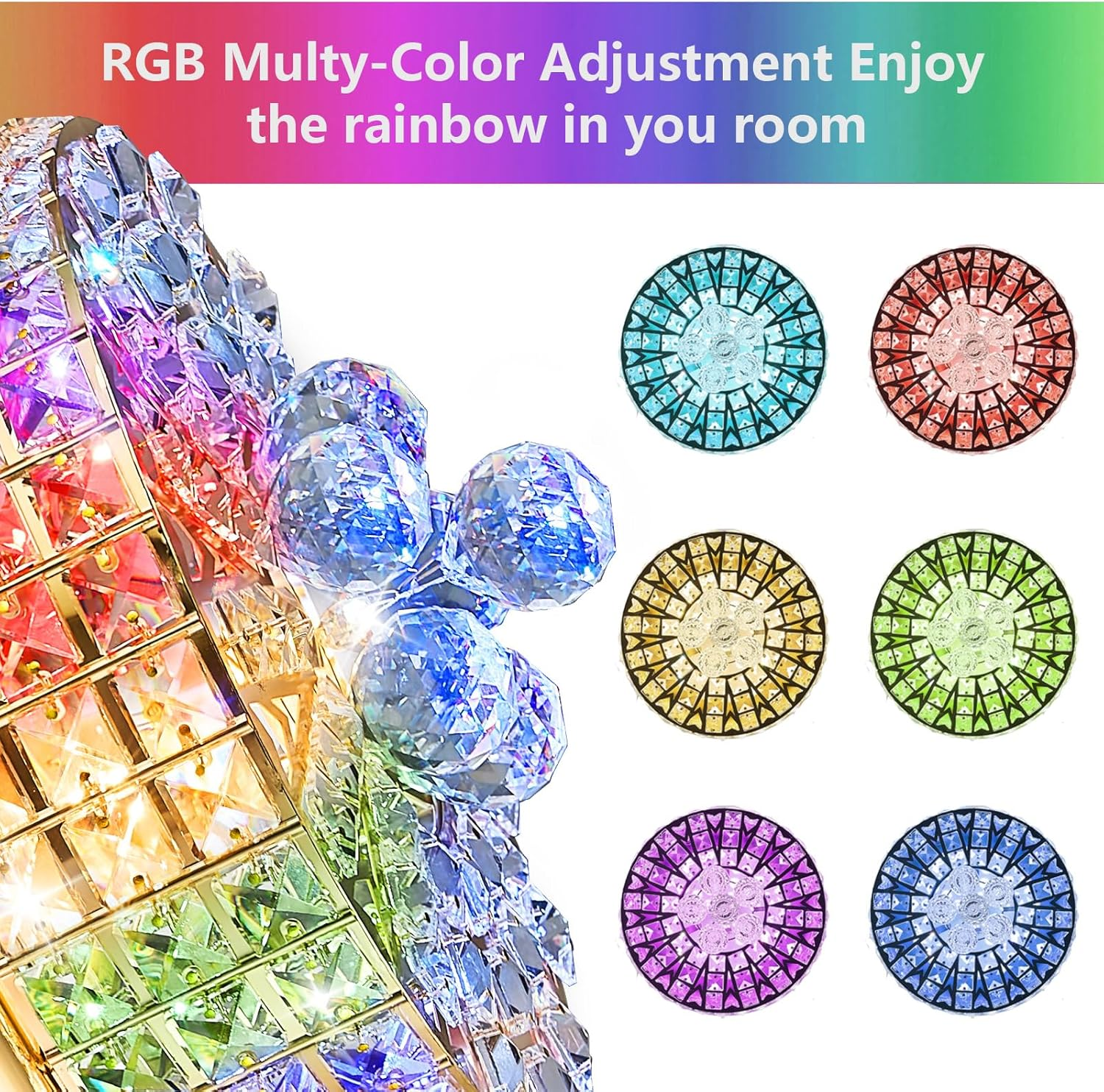 📲【Smart Memory Control】Retractable Crystal Ceiling Fan with Light, RGB Modern Fandelier 6 Speeds Reversible Blades Dimmable Chandelier with Remote APP Control