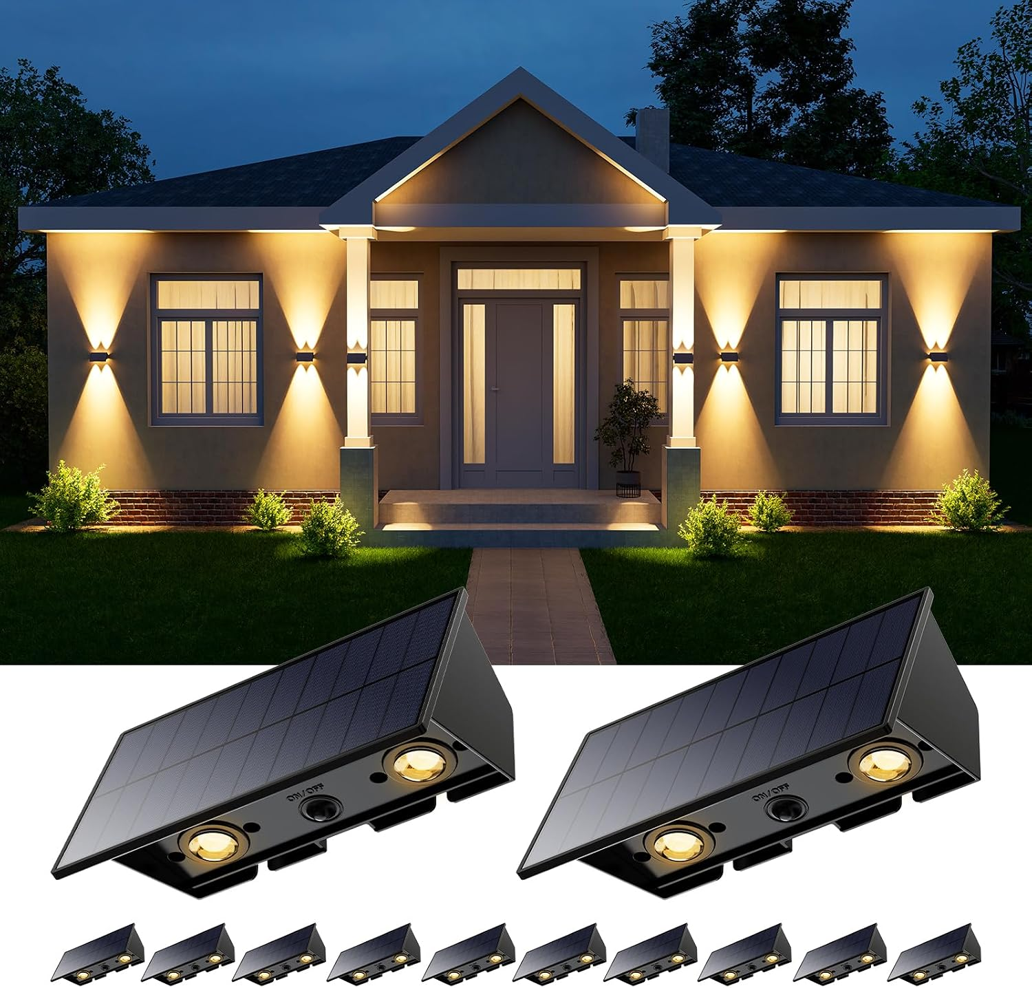 🏡[Online Exclusive] 12 Pack Solar Up and Down Wall Lights - Outdoor Waterproof Decorative LED Lamps for House Exterior, Fence & Patio [🔥Top Rated]