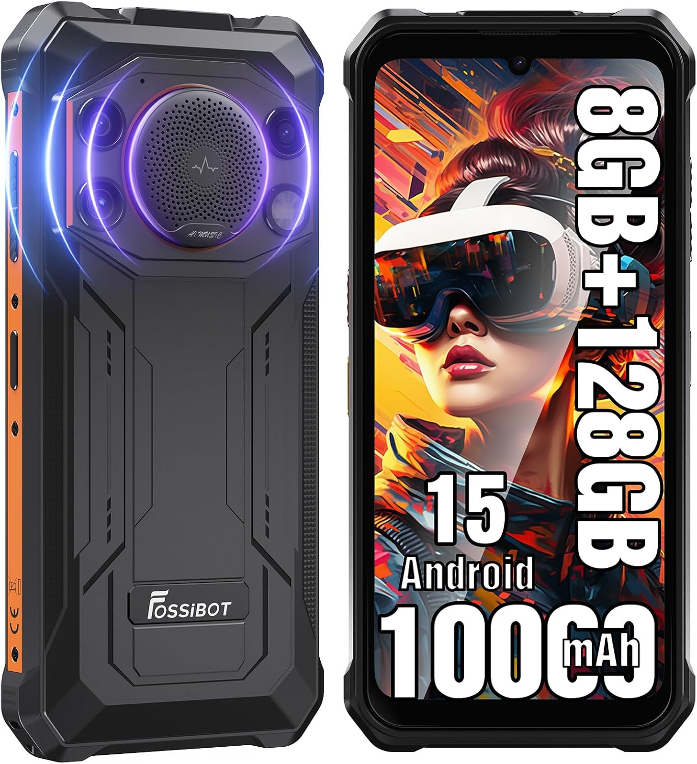🔥 [Online Exclusive] FOSSIBOT F110L Rugged Smartphone Android 15, 10000mAh Unlocked Cell Phone, 12GB+128GB, 128dB Super Loud Speaker, 50MP Camera Waterproof Camping Phone with Light 🔋