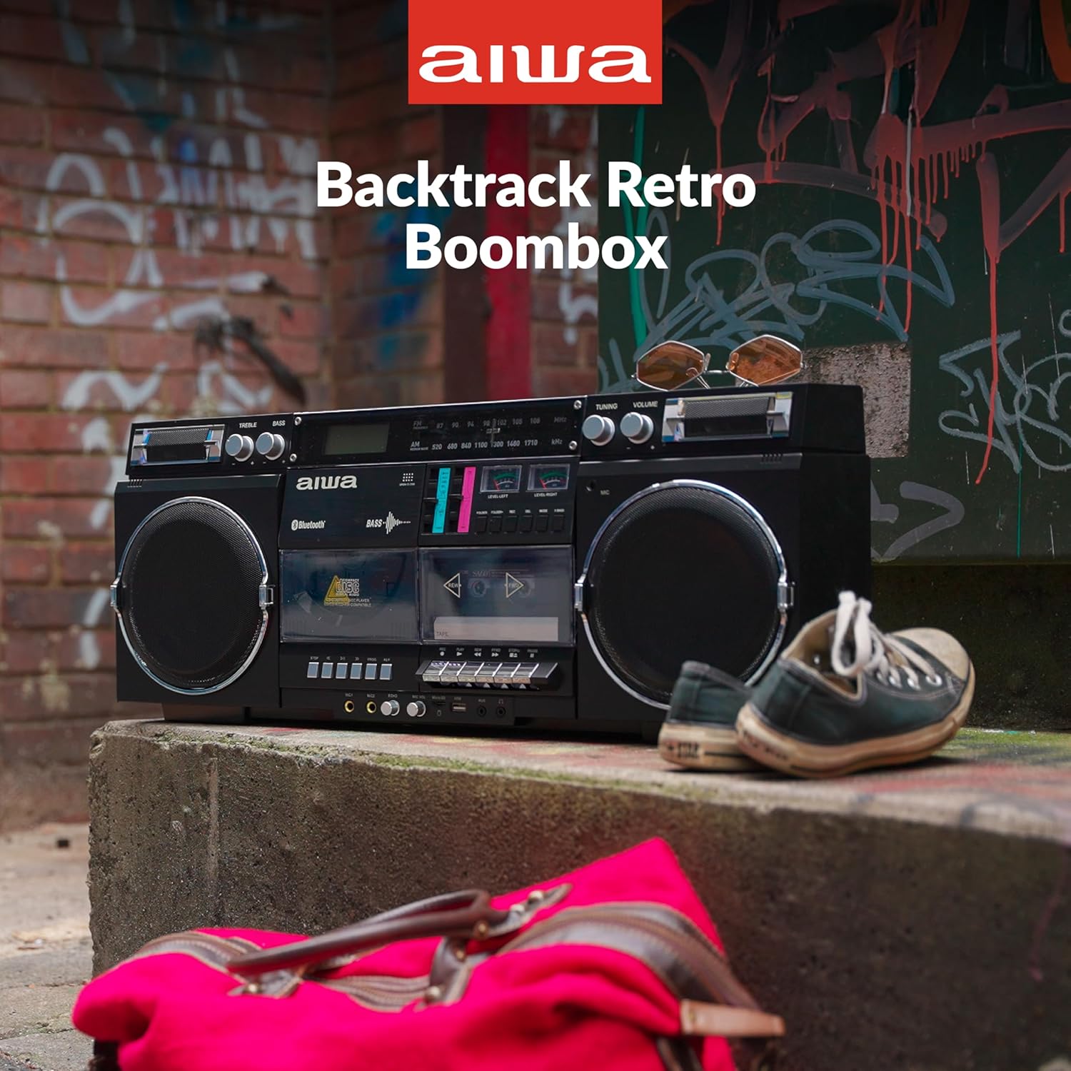 aiwa Retro Boombox BackTrack CD Player with Cassette Recording