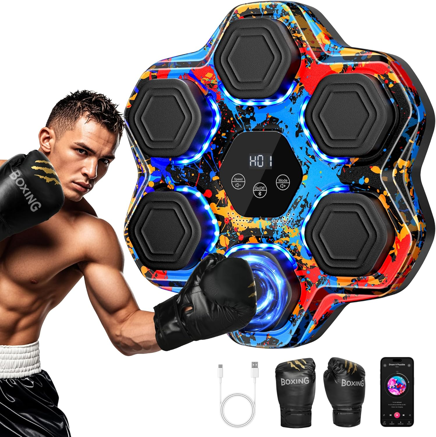 🎵Limited Time Offer🥊TGLLM Music Boxing Machine with Gloves - Smart Wall Mounted Electronic Boxing Target with Bluetooth, 9 Modes & 9 Speeds for Home Workout