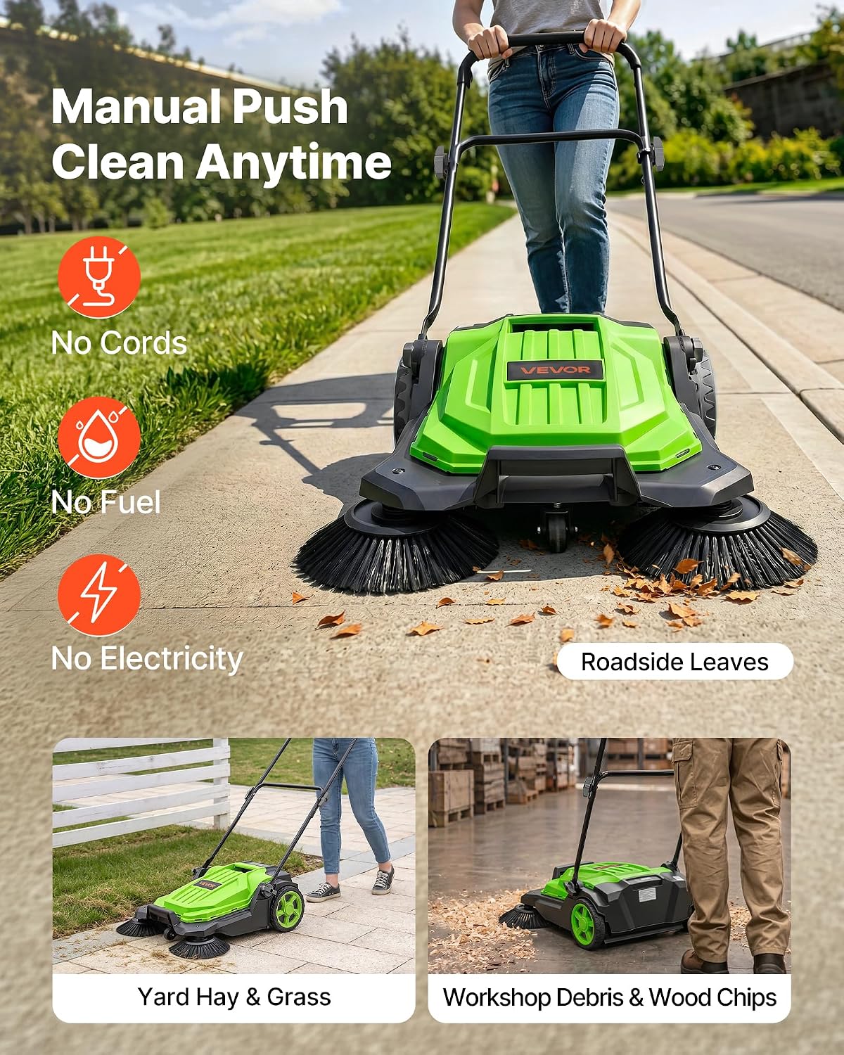 🔥Summer Sale🔥VEVOR Walk-Behind Hand Push Floor Sweeper