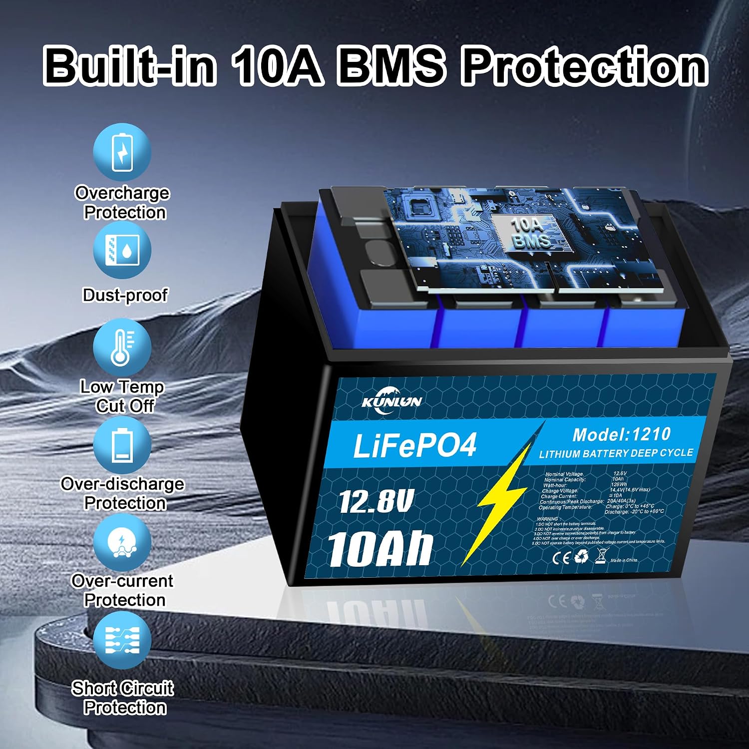 🔥Last Day 49% OFF🔥KUNLUN 12V 10Ah LiFePO4 Lithium Battery, for Ride-on Toy, Fish Finder | Smaller, Only 2.43 lbs, 5000+ Deep Cycles, Built-in 10A BMS, Supports 4P or 4S, Perfect Replacement for Lead-acid Battery
