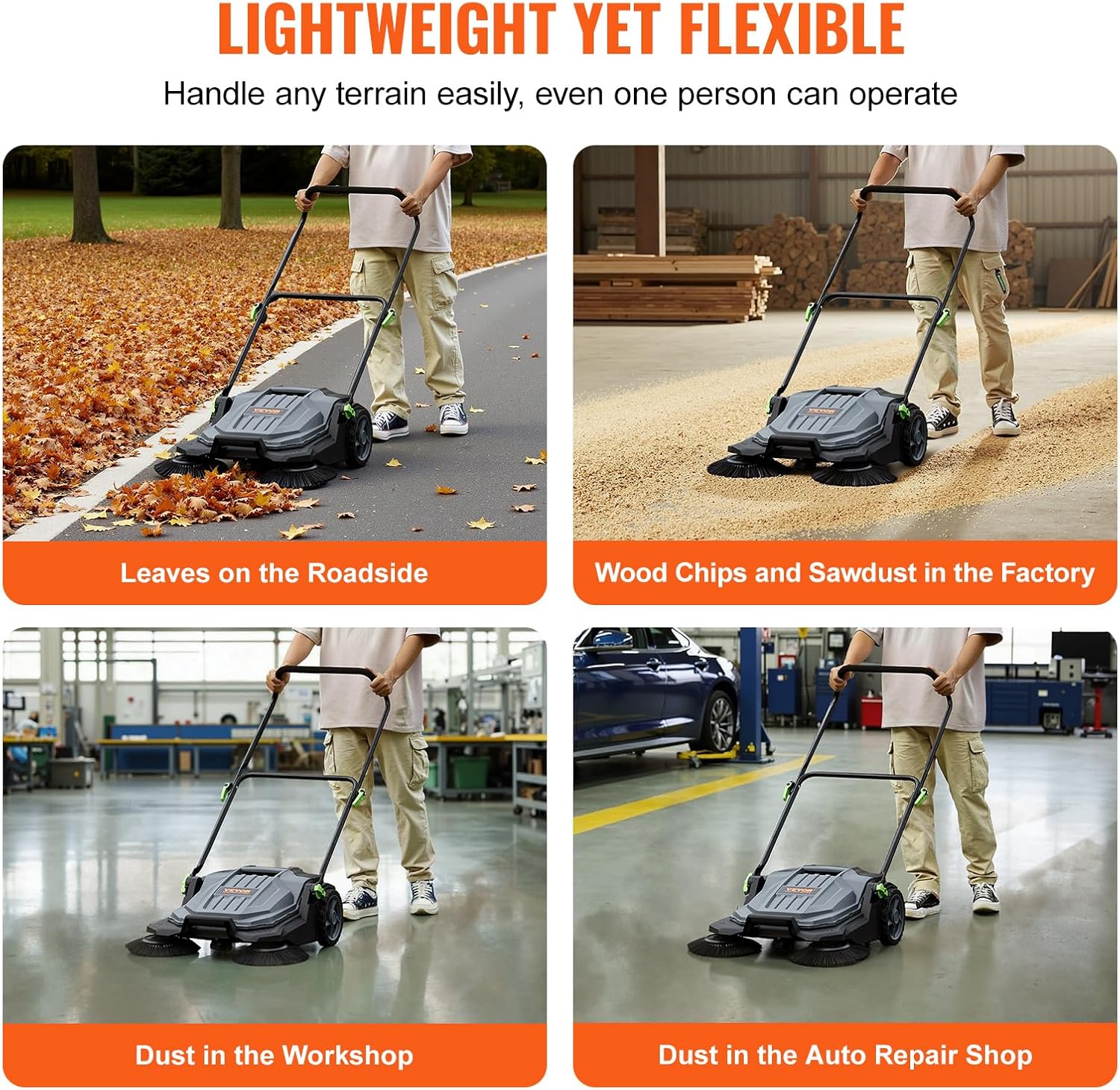 🔥Summer Sale🔥VEVOR Walk-Behind Hand Push Floor Sweeper