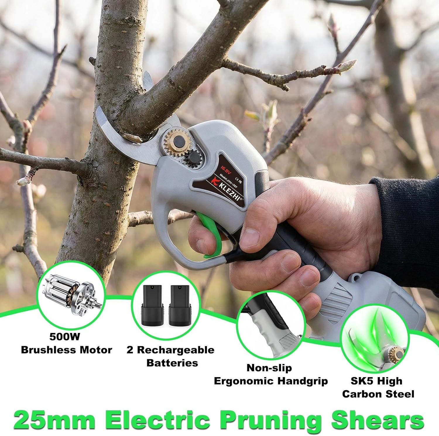 💥Clearance Sale! KLEZHI 16.8V Cordless Electric Pruner w/ Sharp SK5 Blades & Dual 2000mAh Batteries - Buy Now & Save Big