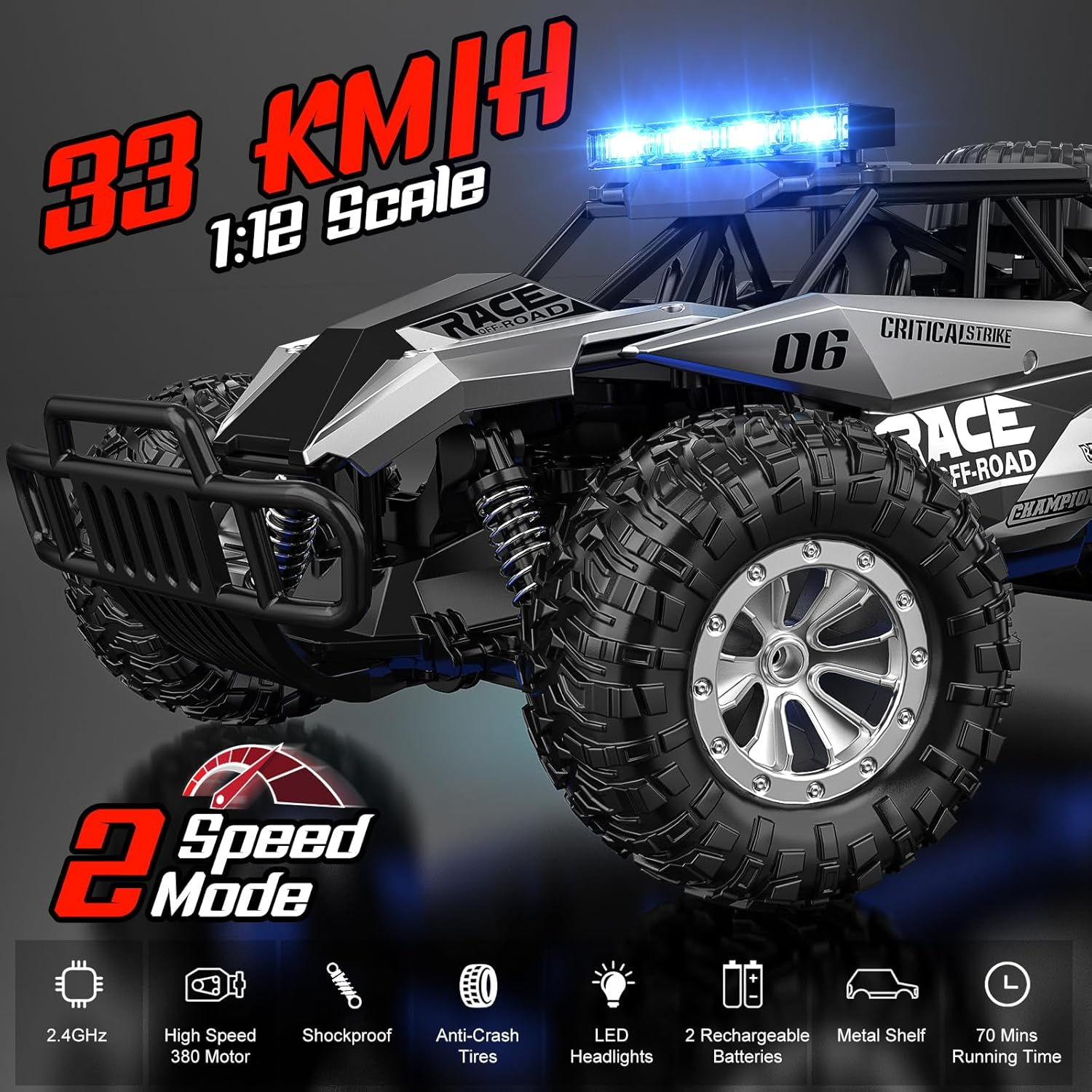 ONLY $39💥Last Day Buy 1 Get 1 Free🛒BLUEJAY 2.4GHz Off-Road RC Crawler 33KM/H High Speed Monster Truck with Dual Batteries - Limited Stock