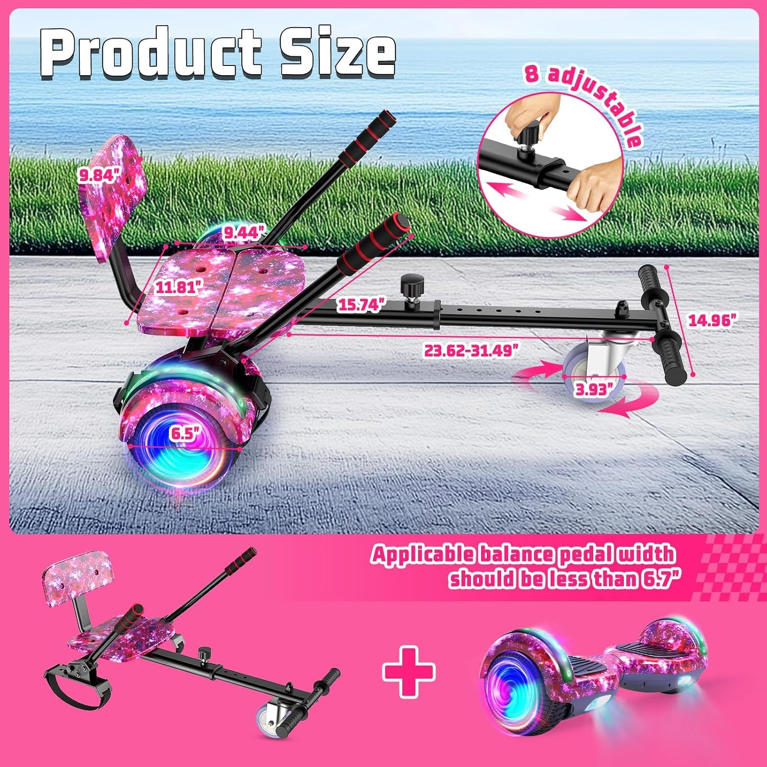 🎁 [HOT SALE] Hoverboard with Seat Attachment Combo for Kids & Adults, 6.5" Self Balancing Scooter with Bluetooth Speaker & Flashing LED Lights🛹