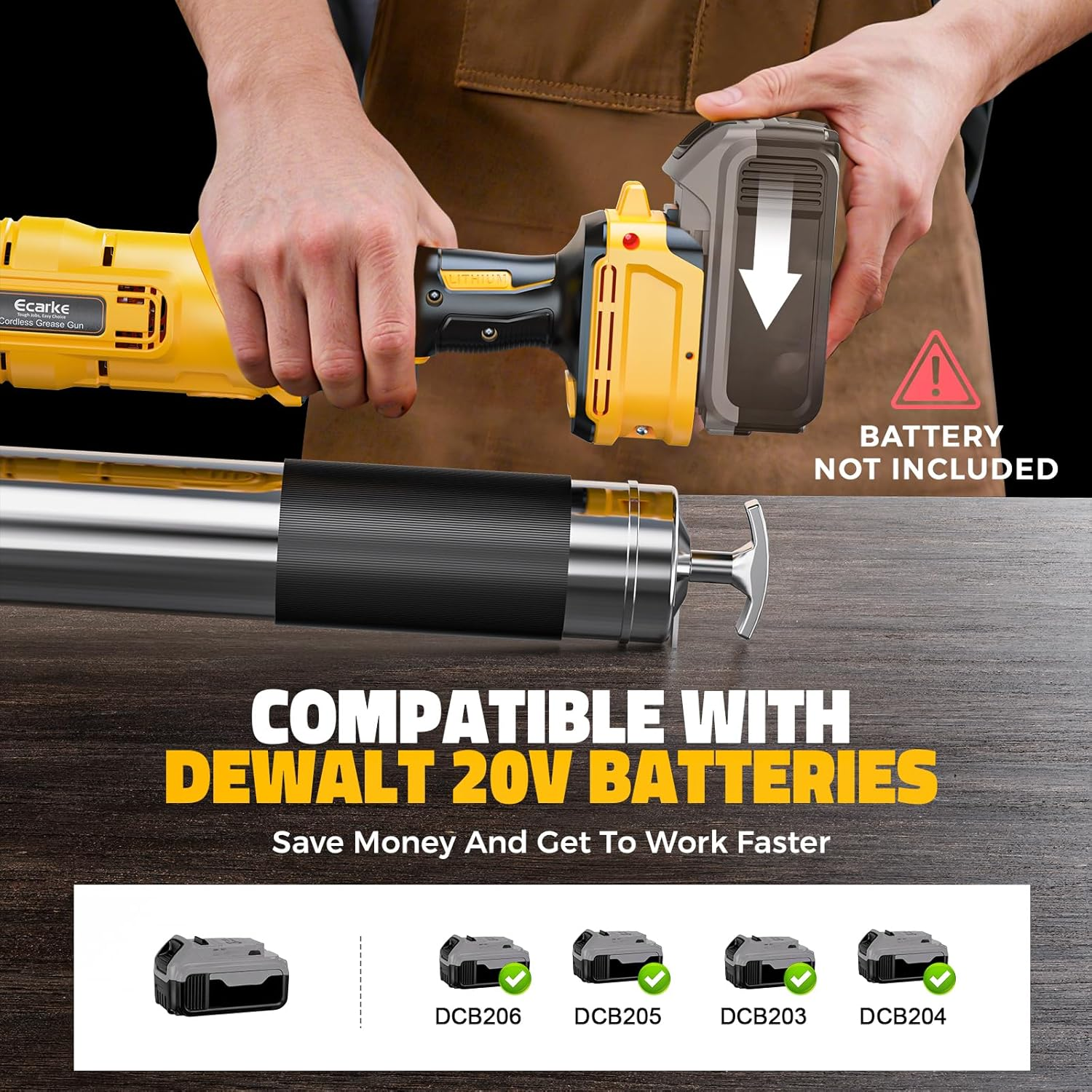 💪Summer Clearance⚡Ecarke 12000PSI Cordless Grease Gun Compatible with DeWalt 20V or Milwaukee 18V Battery, Dual Grip Electric Grease Gun with 39" Hose(Tool Only)