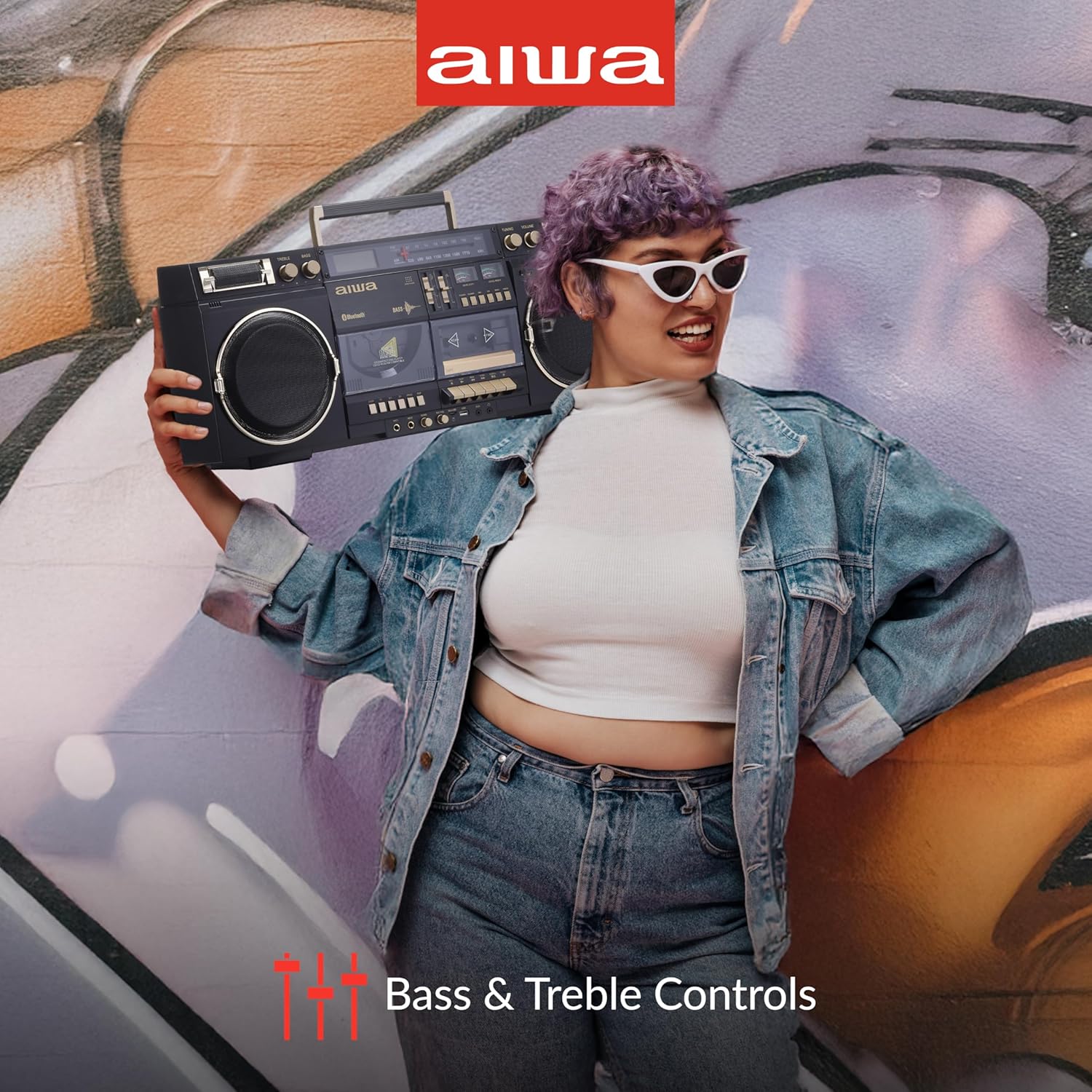aiwa Retro Boombox BackTrack CD Player with Cassette Recording
