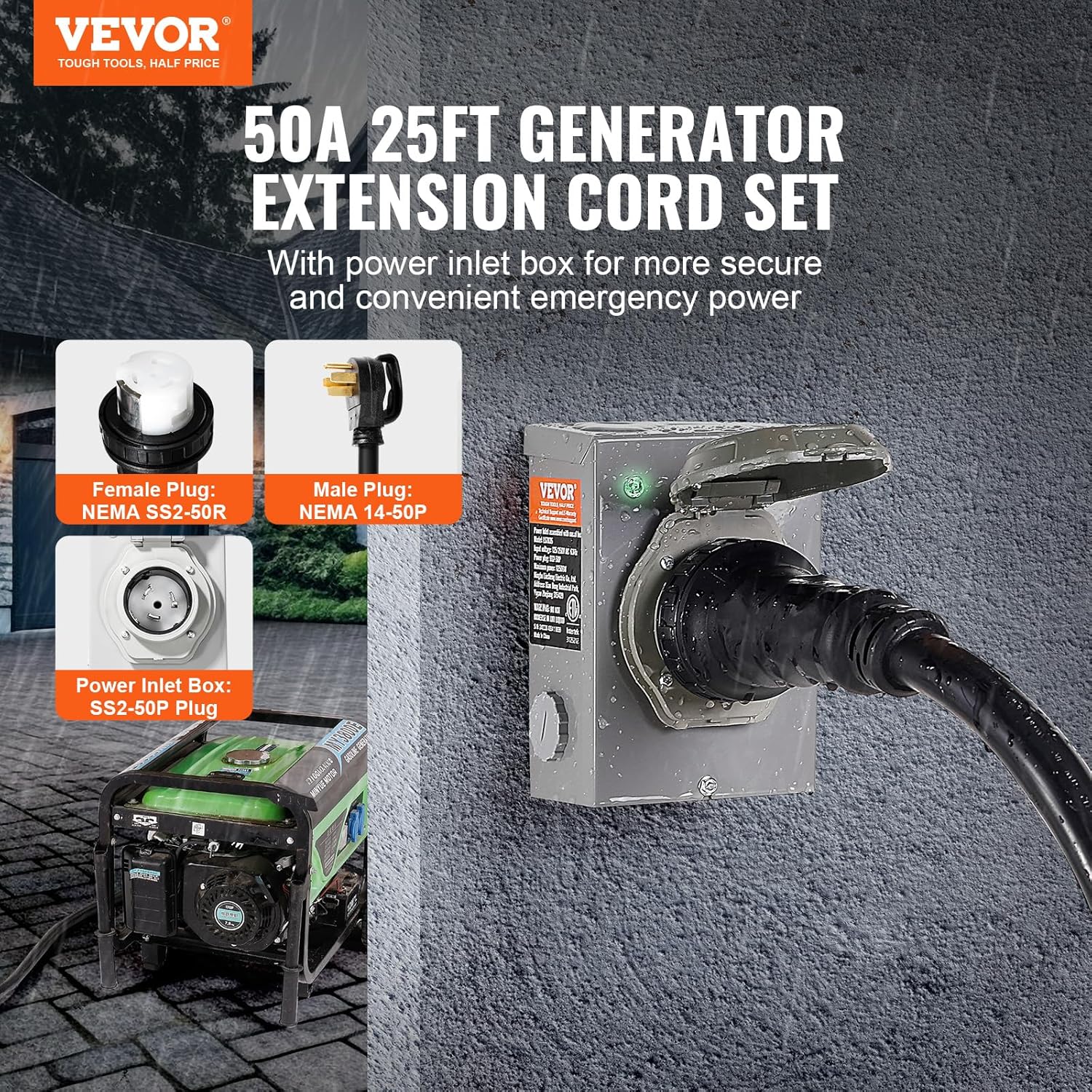 VEVOR 50 Amp Generator Cord and Power Inlet Box Kit