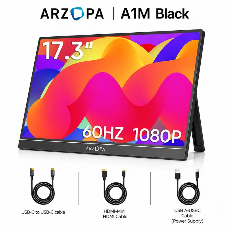 🔥PRICE DROP💻ARZOPA Z1FC 16.1" 144Hz Portable Gaming Monitor, FHD 1080P IPS External Display with Triple-Cable Setup (USB-C & Mini HDMI) for PC, Mac, PS5, Switch🎮