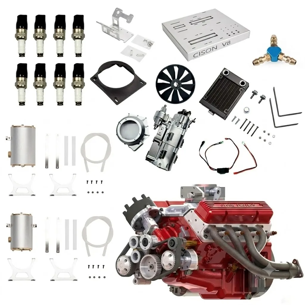 CISON Gasoline OHV V8 Small-block Engine Model Kits 4-Stroke 44cc Water-Cooled 1/6