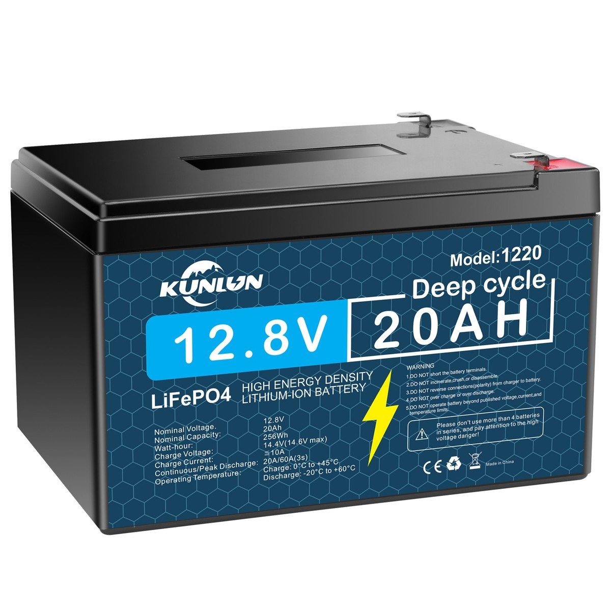 🔥Last Day 49% OFF🔥KUNLUN 12V 20Ah LiFePO4 Lithium Battery with 20A BMS, 5000+ Deep Cycle Rechargeable Battery, Low-Temperature Protection, for Electric Scooter, Ride On Toy, Lighting, Power Wheel, Fish Finder