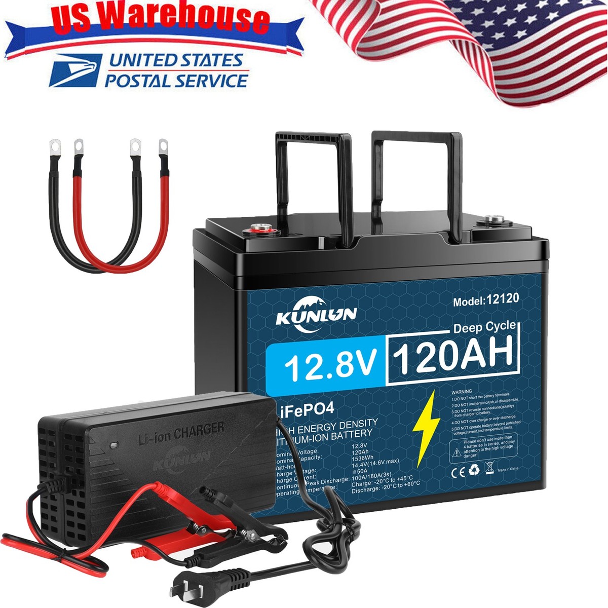 🔥 Last Day 49% OFF 🔥 KUNLUN 12V 120AH LiFePo4 Lithium Battery Group 24 With Built-in 100A BMS