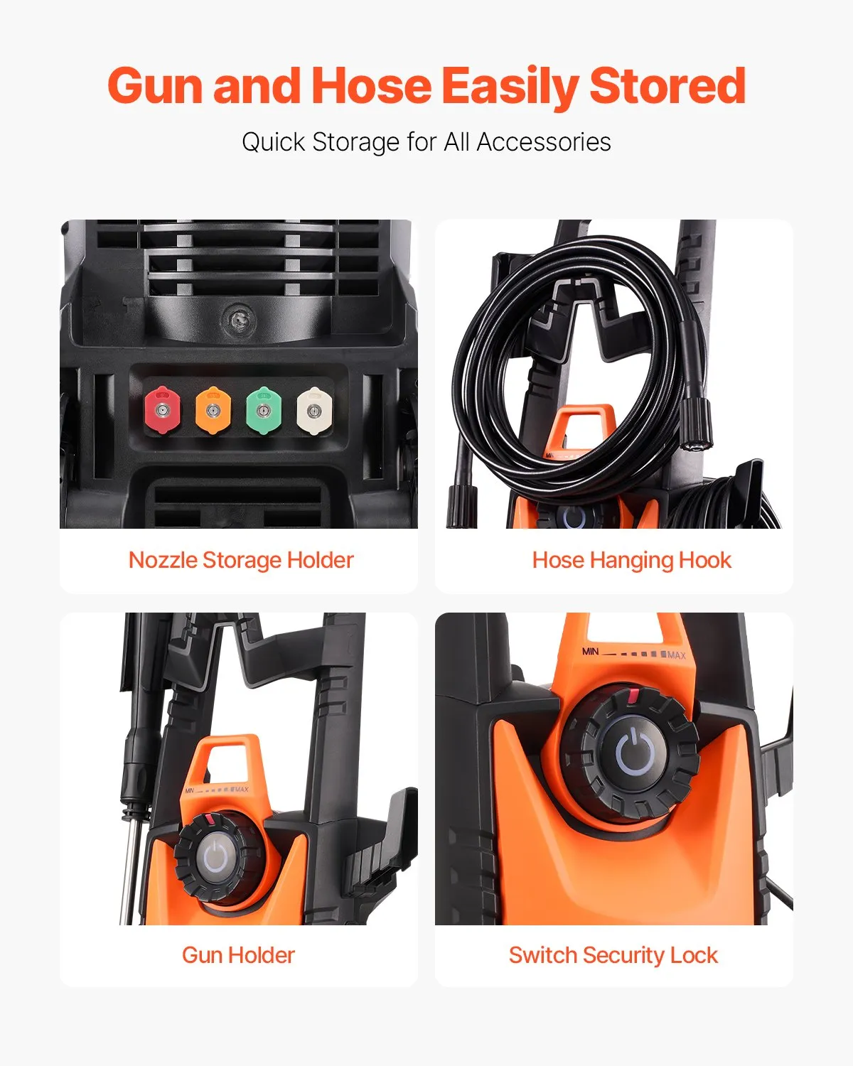VEVOR Electric Pressure Washer, Max 4500 PSI and 3.2 GPM With Pressure Adjustment, High Power Pressure Cleaning Machine with 4 Quick Connect Nozzles, for Cars/Fences/Driveways/Patios/Home Cleaning
