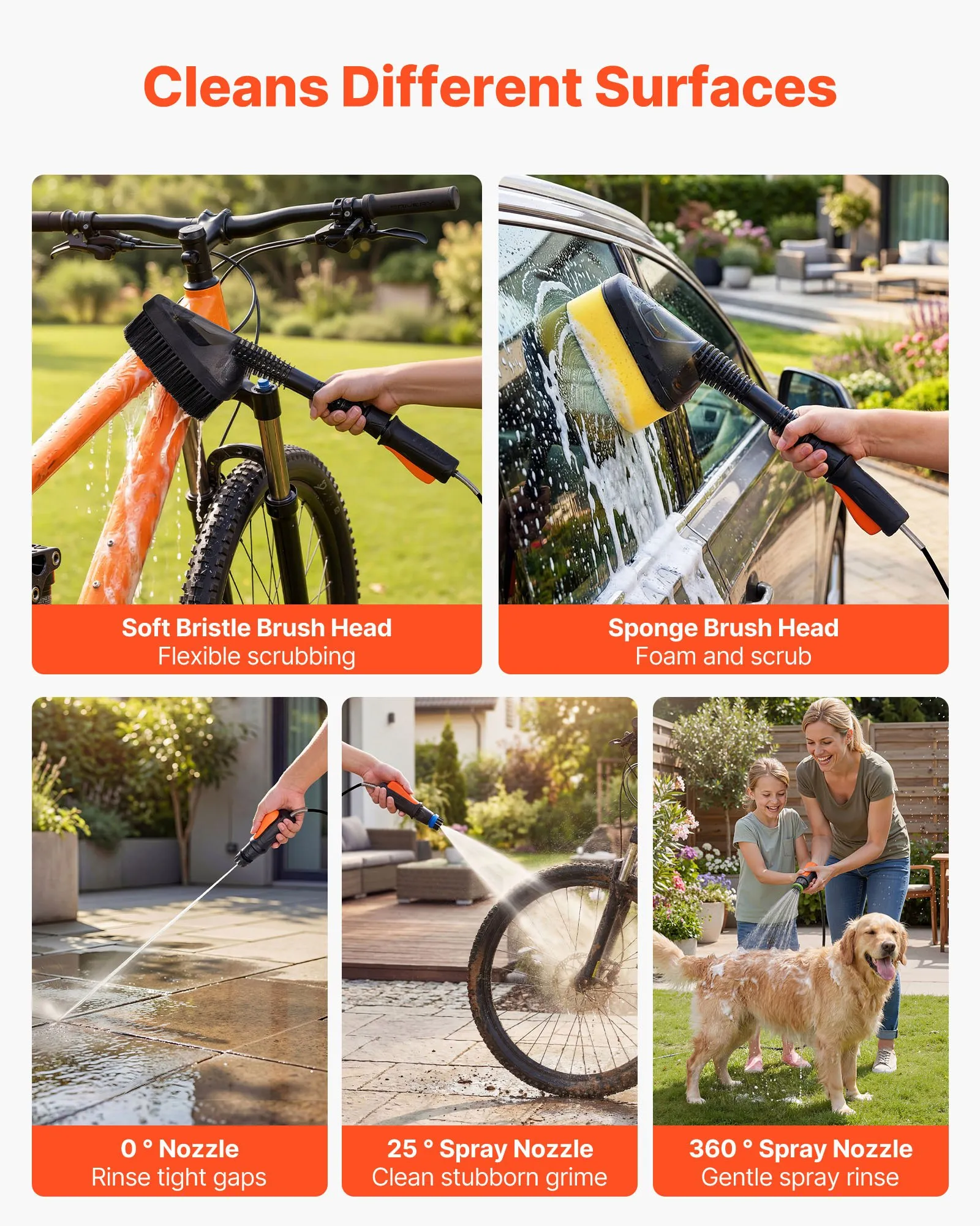 VEVOR Portable Cordless Pressure Washer with 2.64 Gal Tank, Foldable Power Washer 109 Max PSI, 3 Nozzles, Magnetic Sponge Brush & Soft Bristle Brush,78.7 in Hose, for Bike Cleaning, Patio, Camping