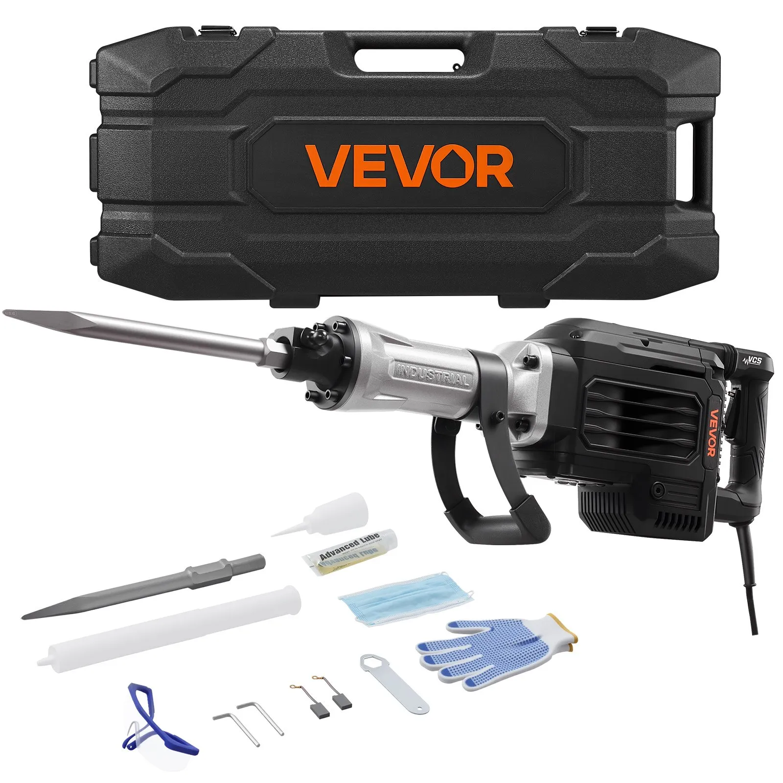 VEVOR 2200W Heavy-Duty Demolition Jack Hammer with 6 Chisels
