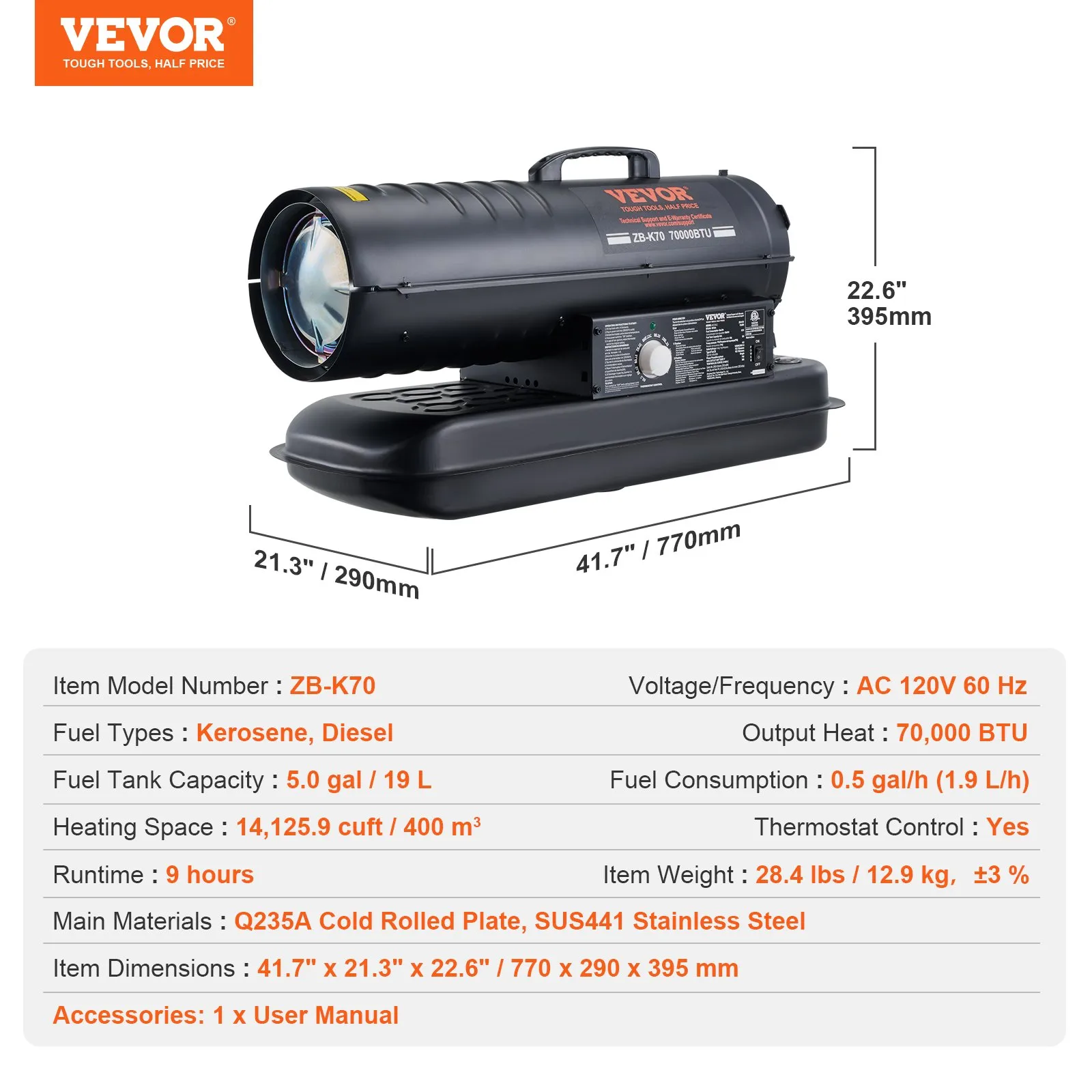 💥Special Offers⚡🔥VEVOR 70,000 BTU Kerosene Forced Air Heater
