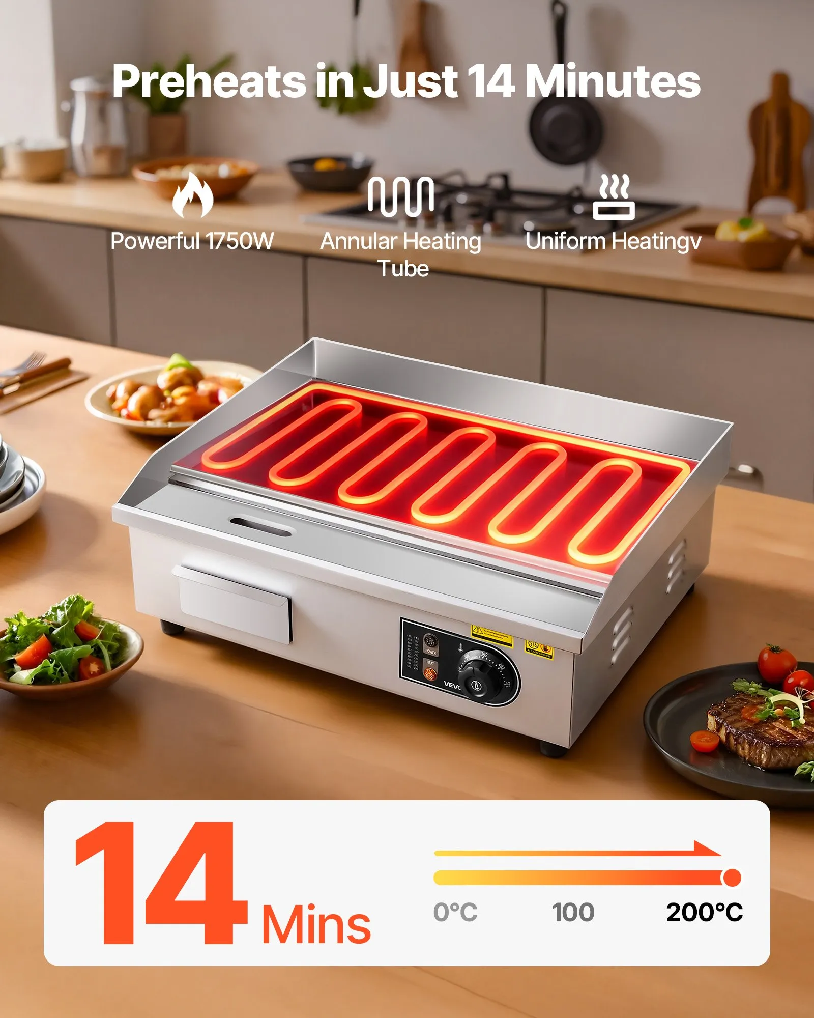 💥Special Offers⚡🔥VEVOR 1750W Commercial Electric Griddle | Adjustable Temp | Stainless Steel Flat Top Grill