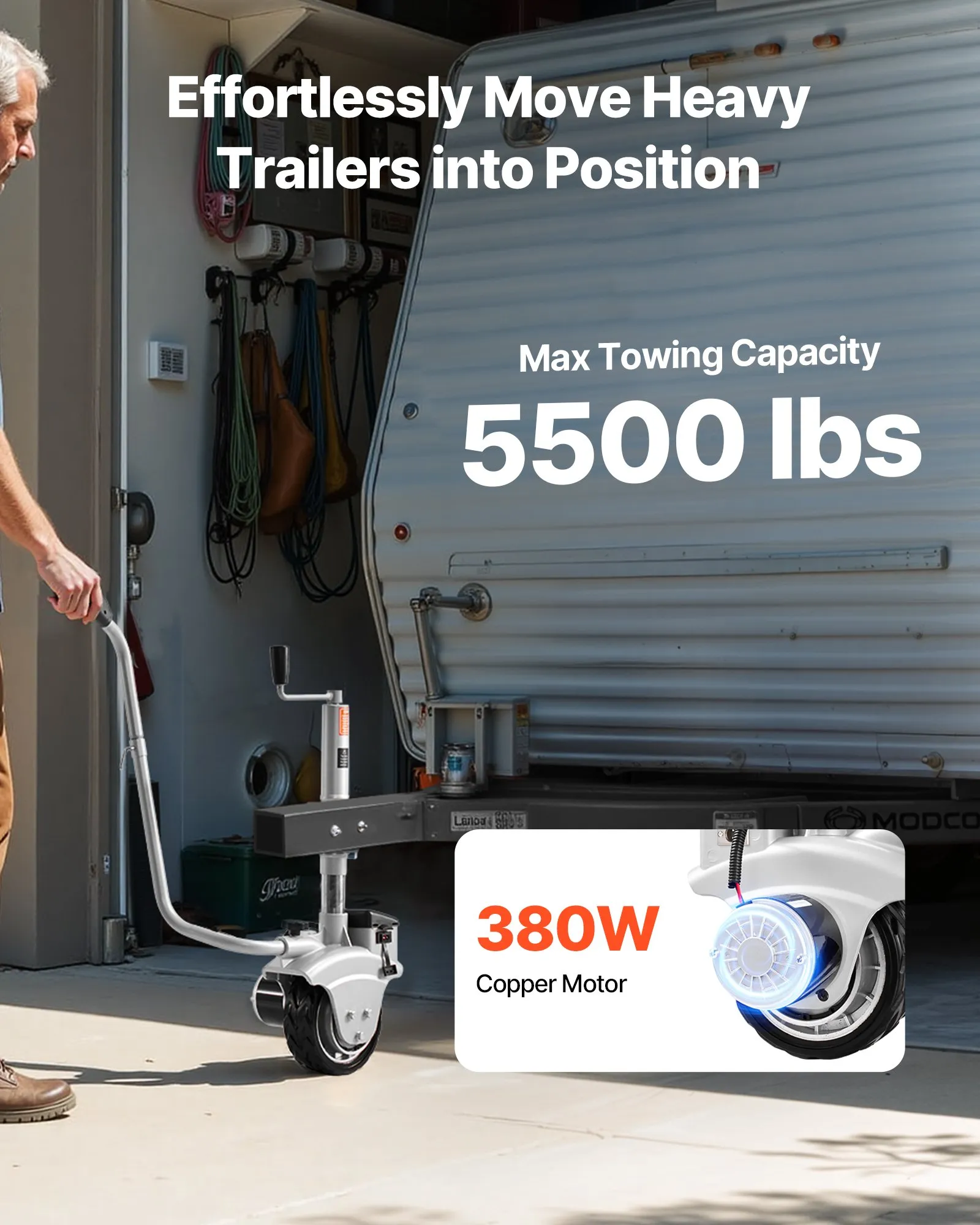 🔥Last Day✨VEVOR Electric Trailer Dolly, 5500 lbs Towing Capacity, 380W 12V Motorized Jockey Wheel with 23 ft/min Moving Speed, 12.2-24.8 in Adjustable Clamp Height & 8 in Rubber Tire, For Moving Caravan Boat