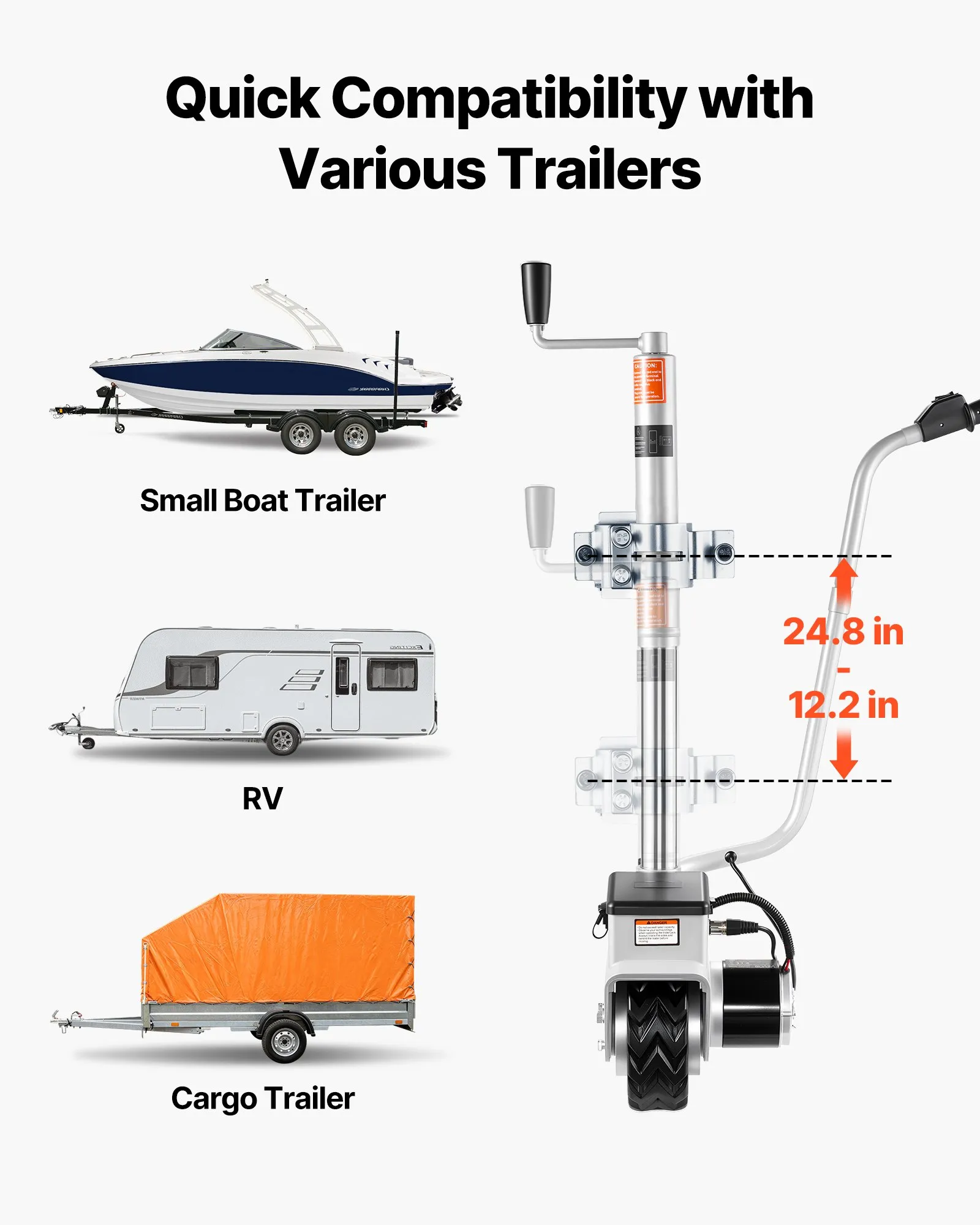 🔥Last Day✨VEVOR Electric Trailer Dolly, 5500 lbs Towing Capacity, 380W 12V Motorized Jockey Wheel with 23 ft/min Moving Speed, 12.2-24.8 in Adjustable Clamp Height & 8 in Rubber Tire, For Moving Caravan Boat