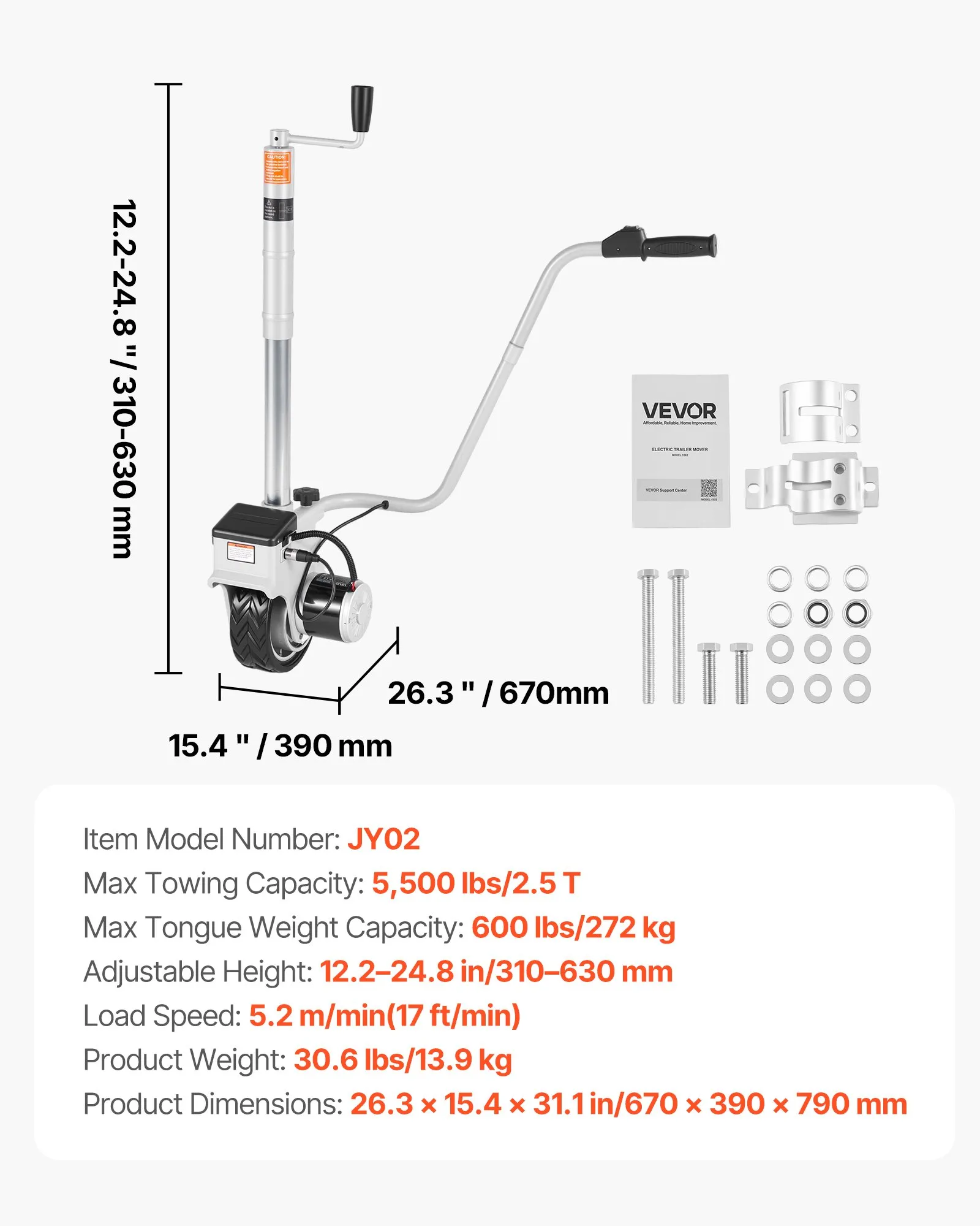 🔥Last Day✨VEVOR Electric Trailer Dolly, 5500 lbs Towing Capacity, 380W 12V Motorized Jockey Wheel with 23 ft/min Moving Speed, 12.2-24.8 in Adjustable Clamp Height & 8 in Rubber Tire, For Moving Caravan Boat